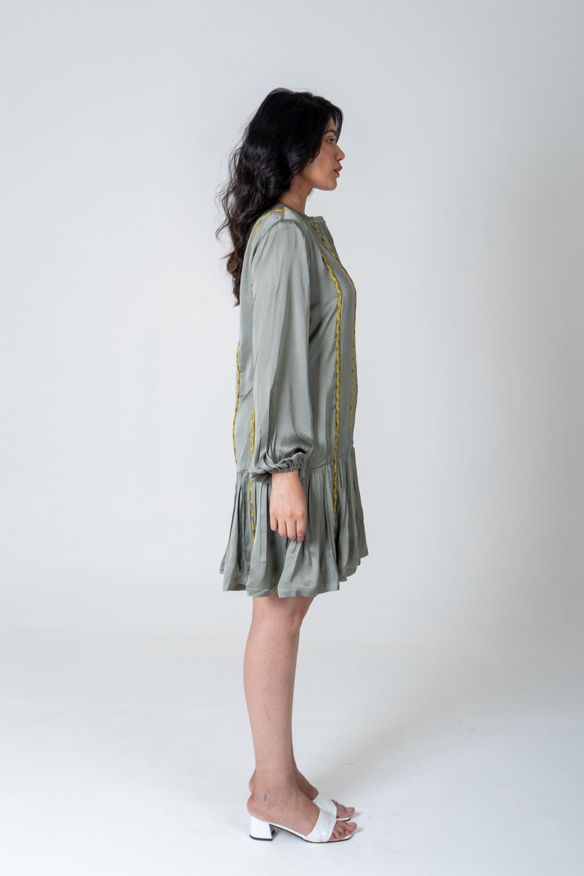 Green-yellow Short Gather Dress