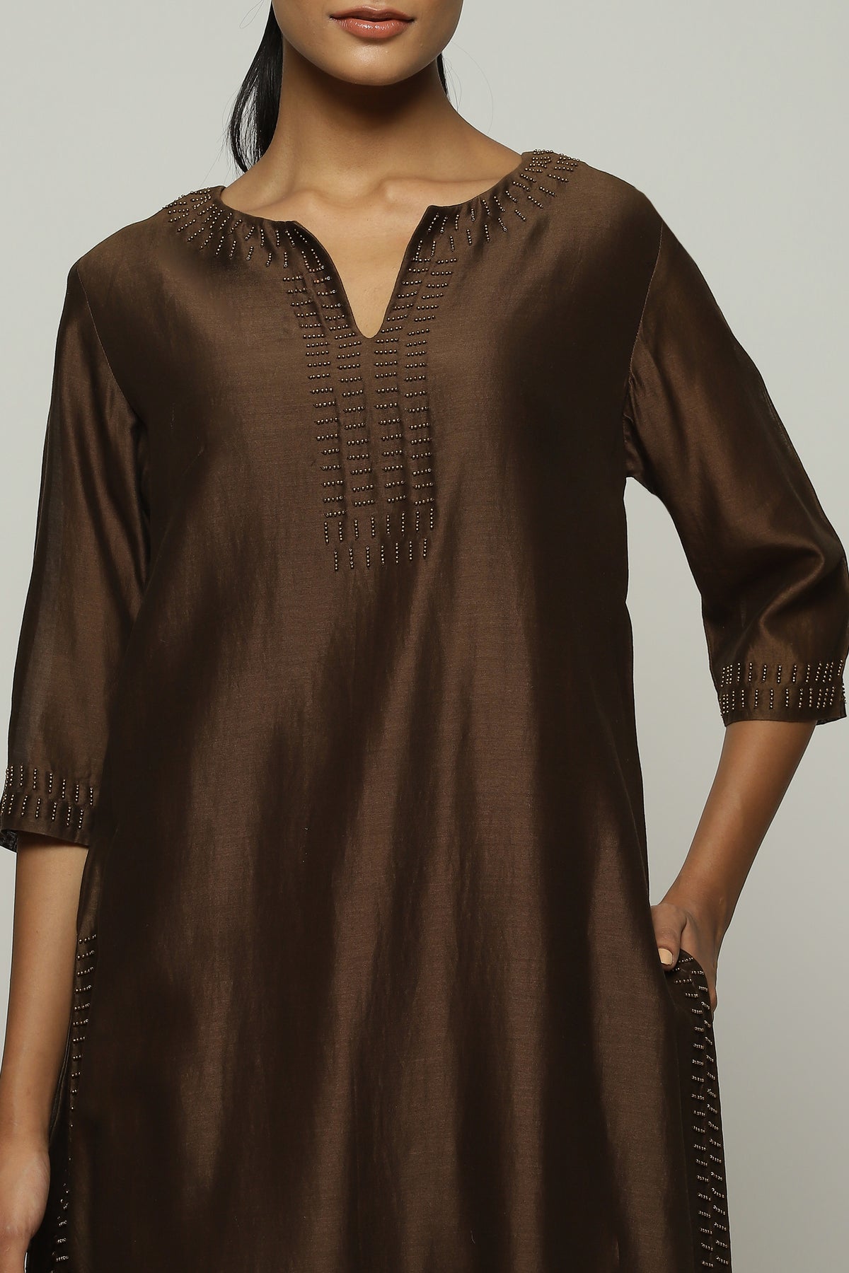 Beads Dash Chocolate Kurta