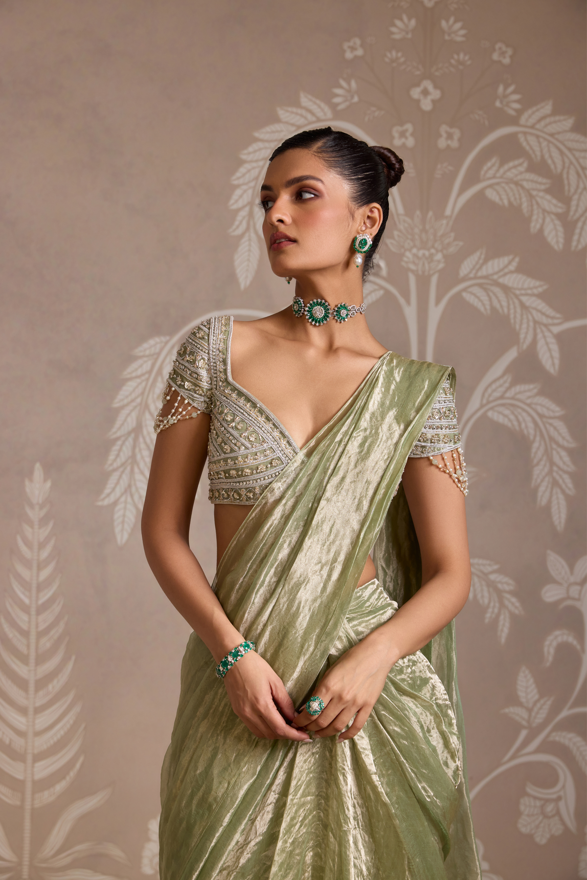 Mint Gold Drape Saree Set