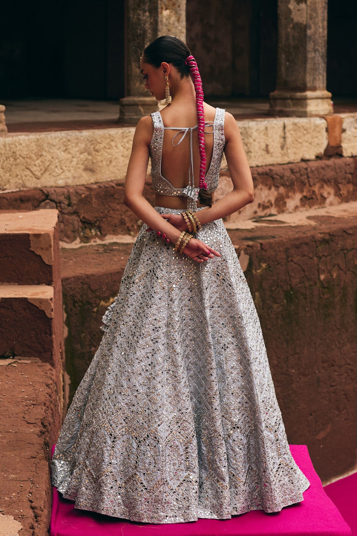 Ice Grey Raw Silk Lehenga Set