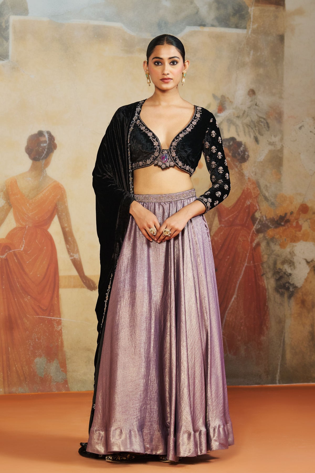 Black Velvet Lehenga Set
