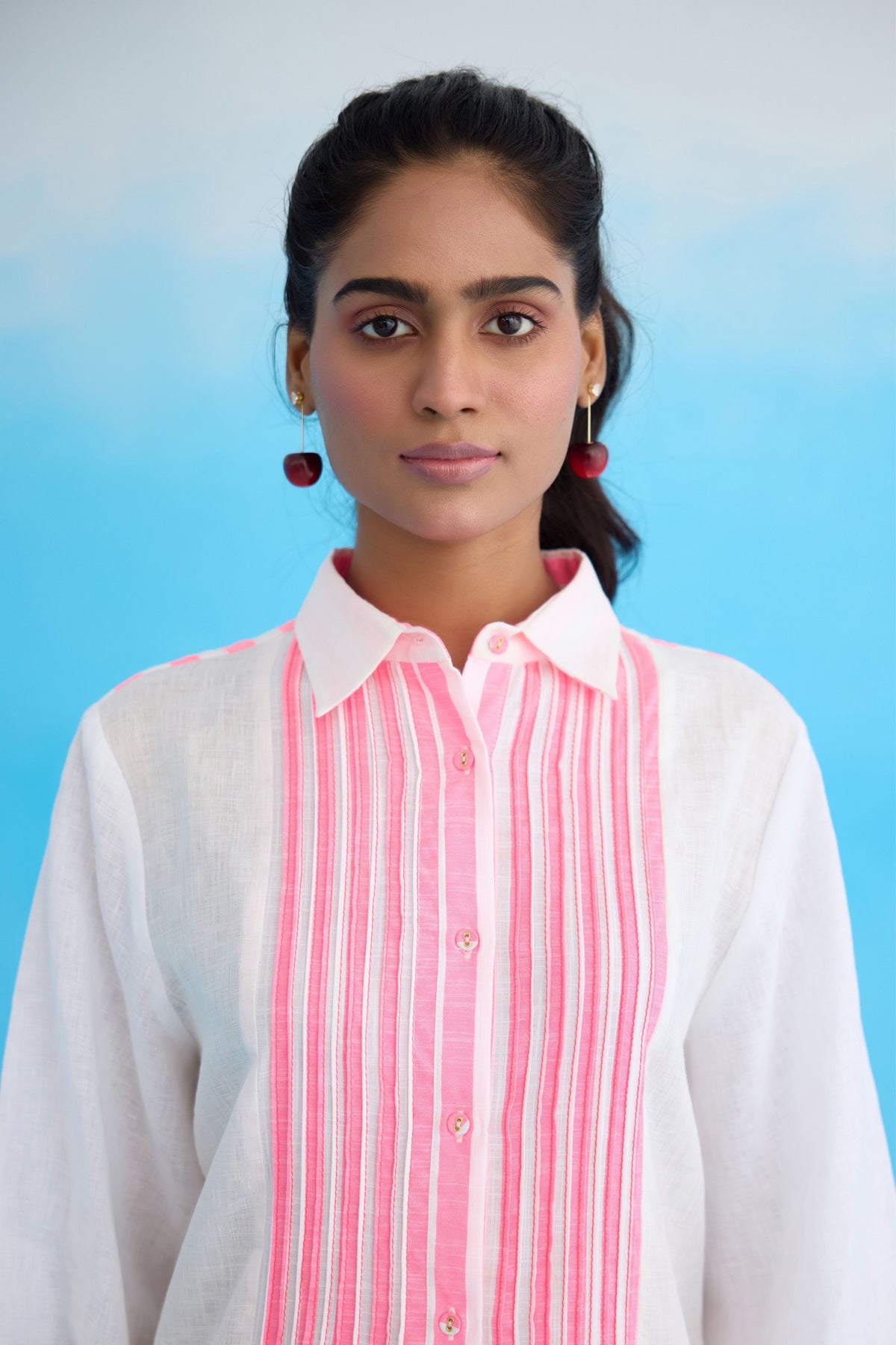 White Candy Stripes Shirt Dress