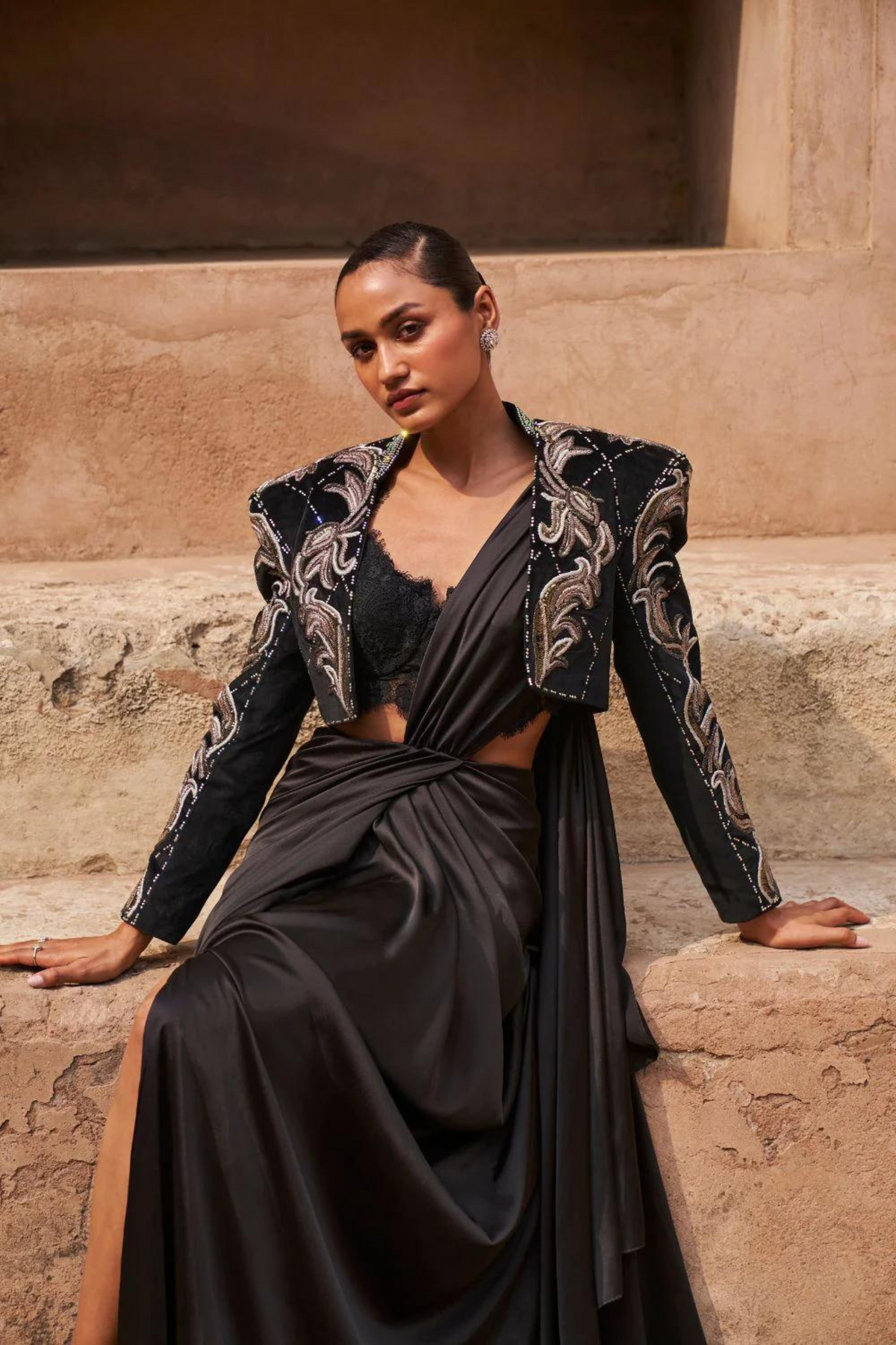 Mirage Crop Blazer saree set