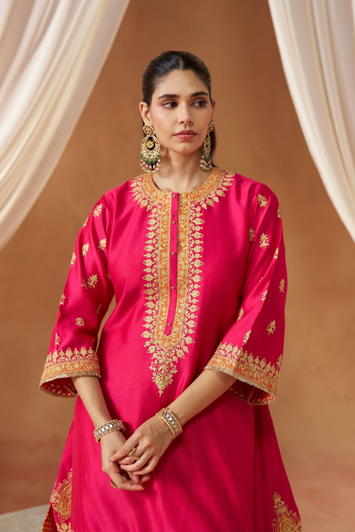 Zeenal Hot Pink A-Line Set