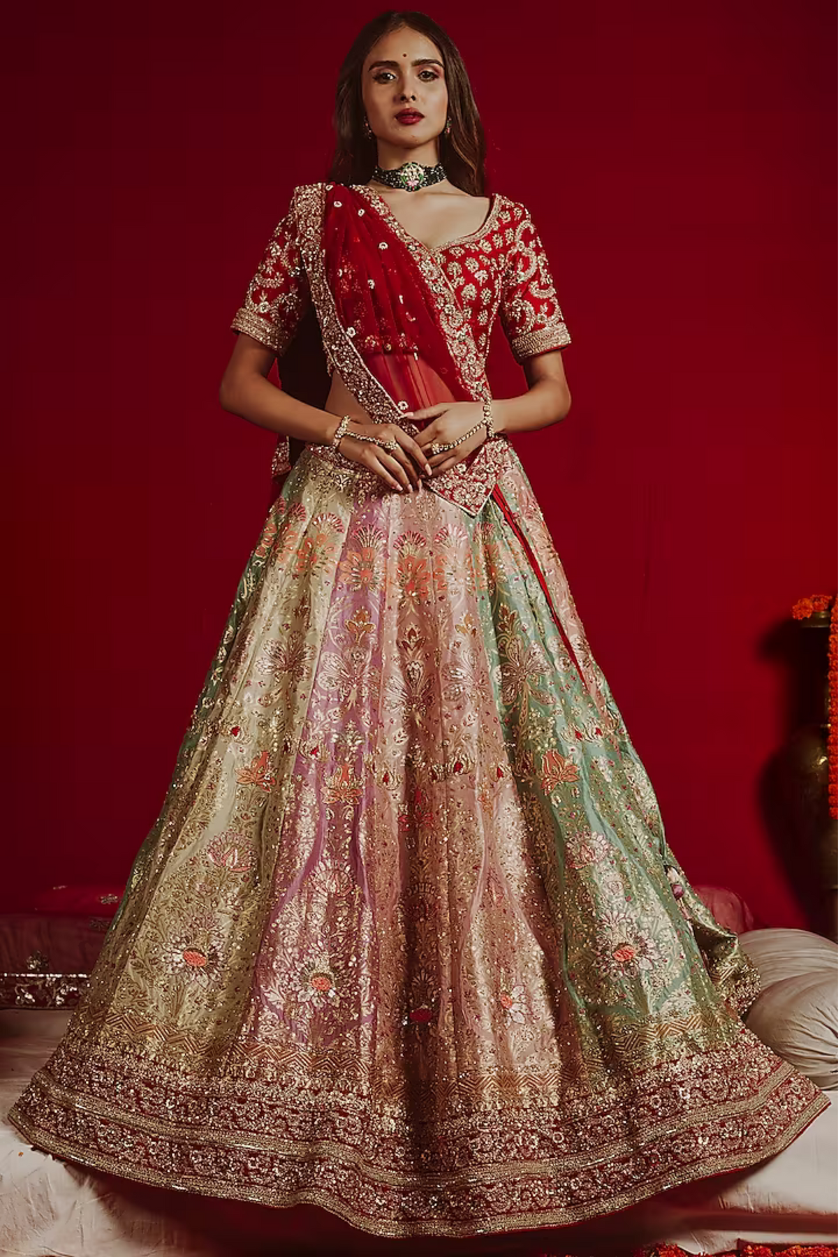 Multi Color Kali Benarasi Lehenga