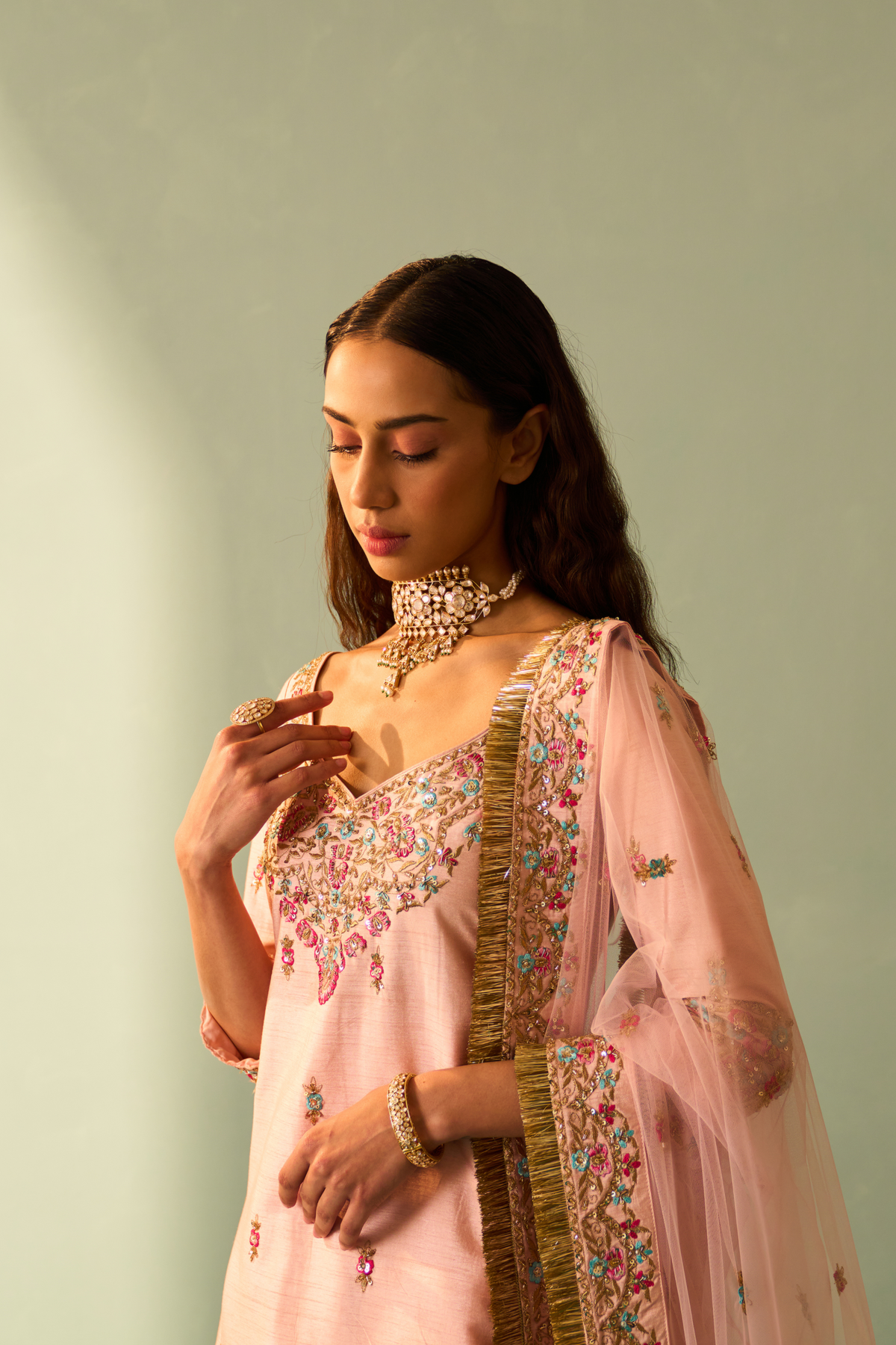 Pink Raw Silk Sharara Set