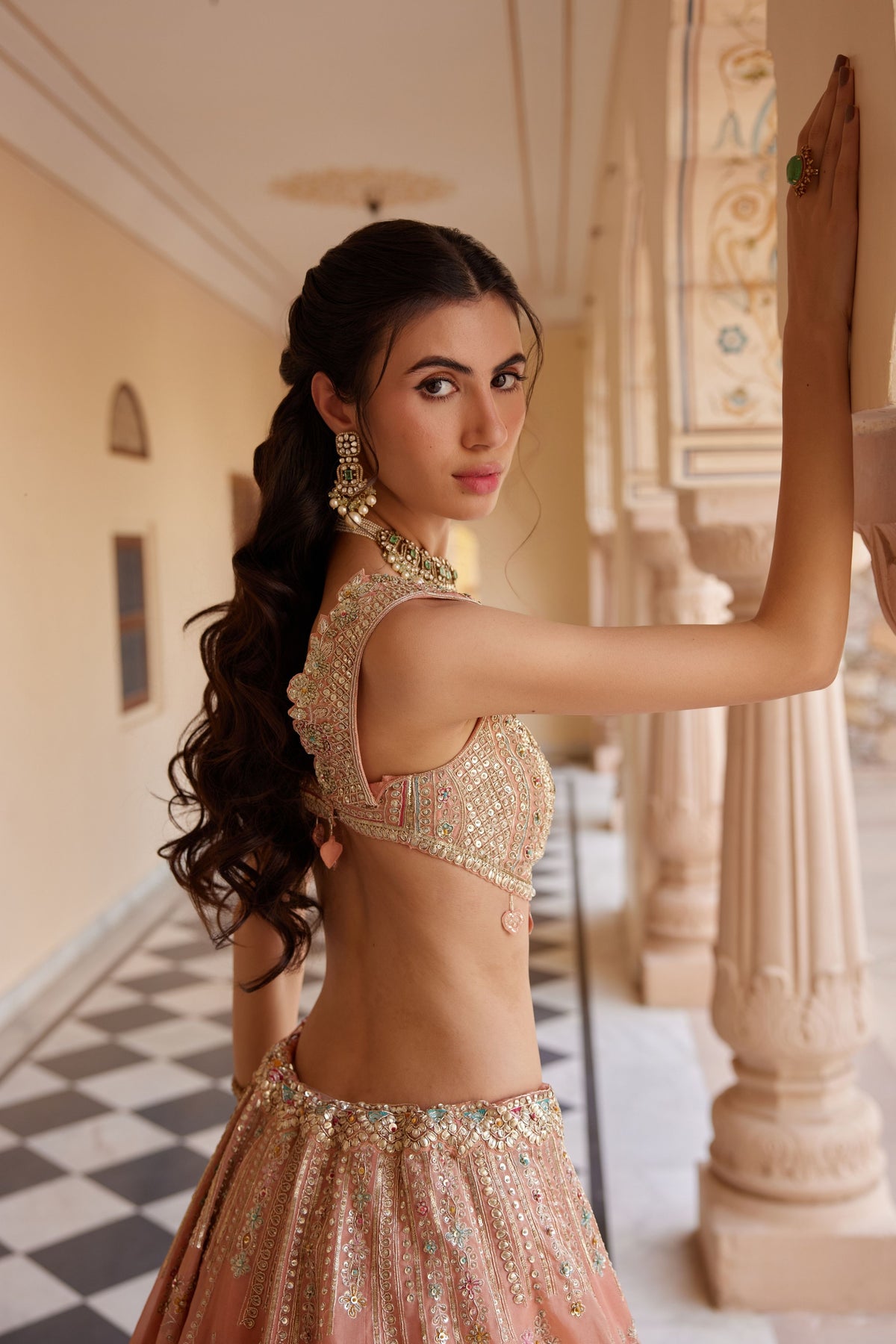 Salmon Peach Embroidered Lehenga Set