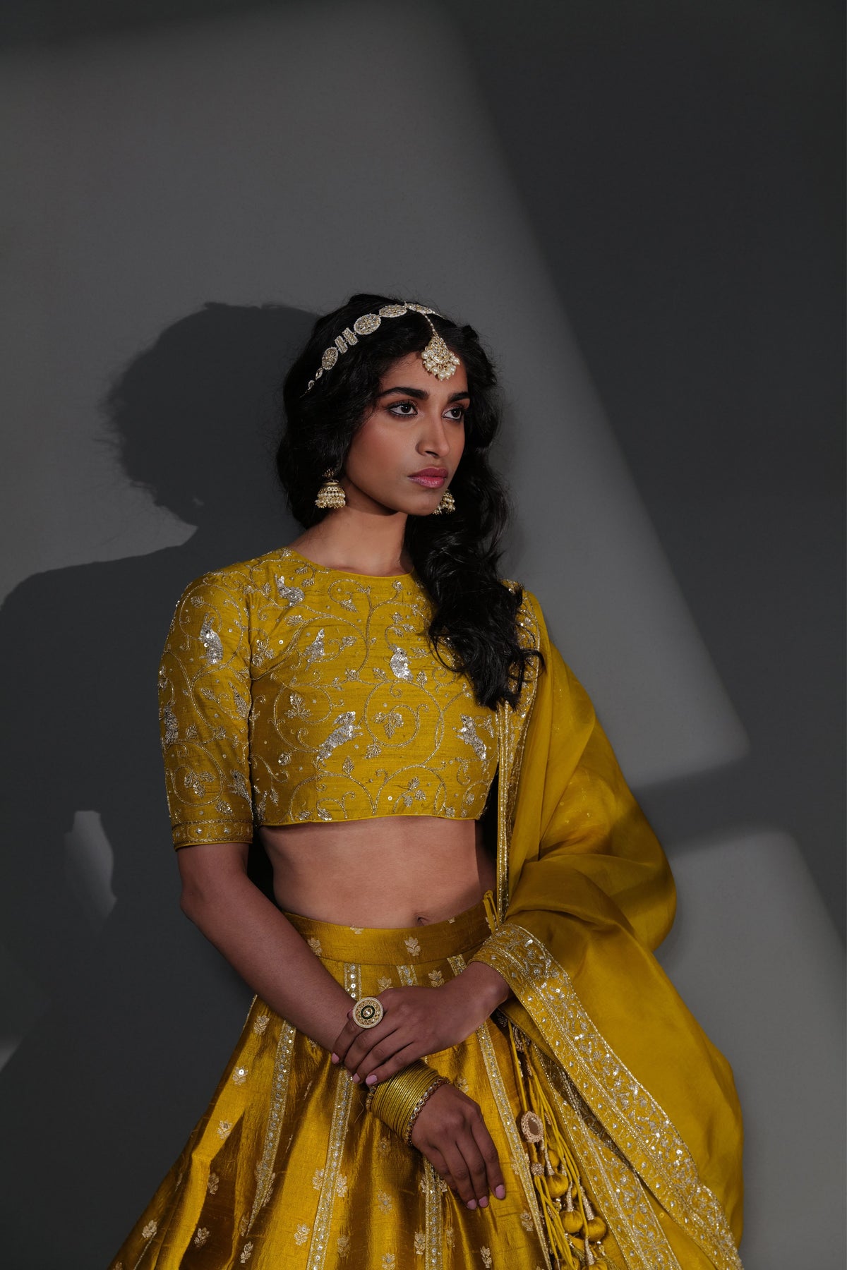 Mustard Embroidery Lehenga Set
