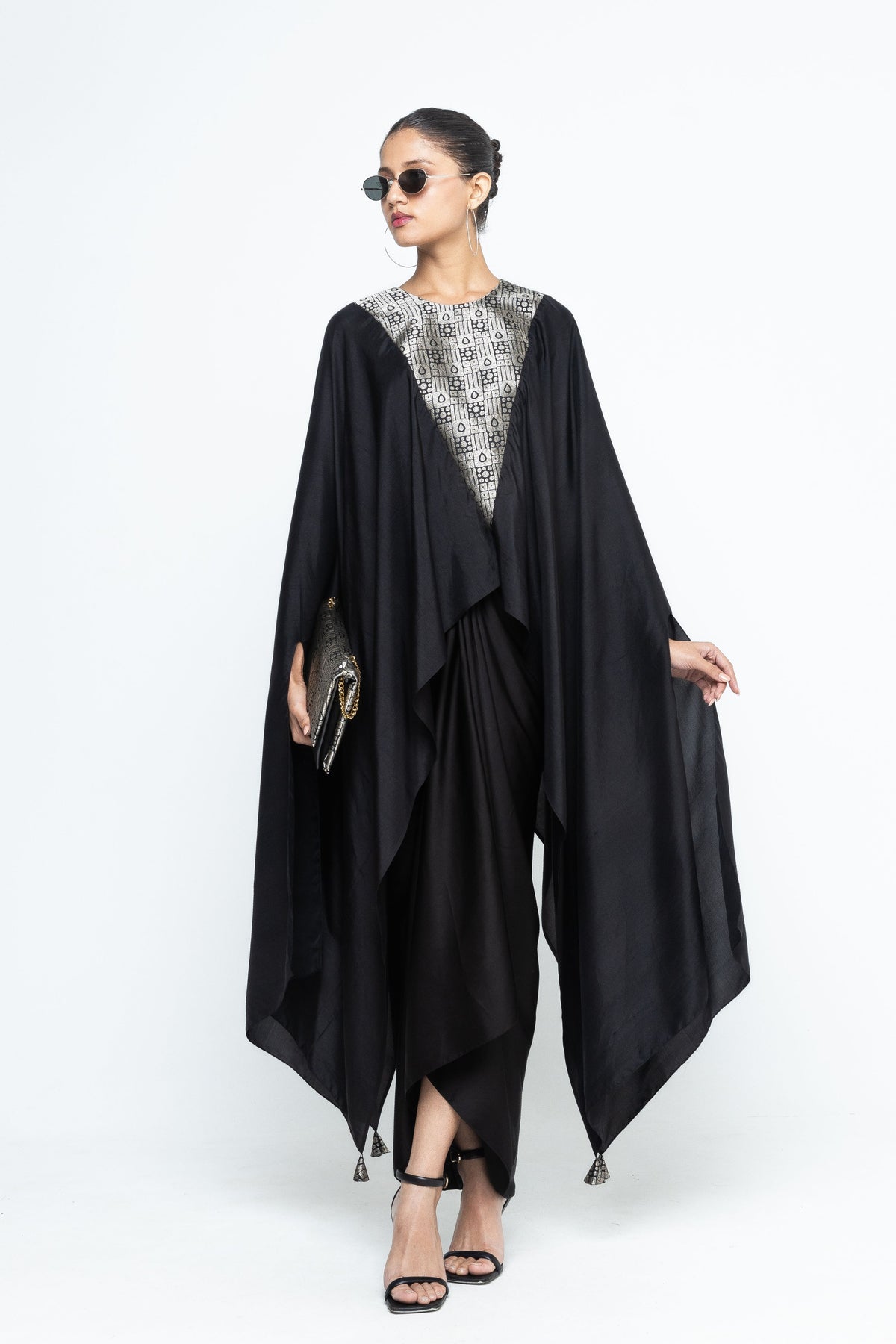 Statement Asymmetrical Black Cape Set