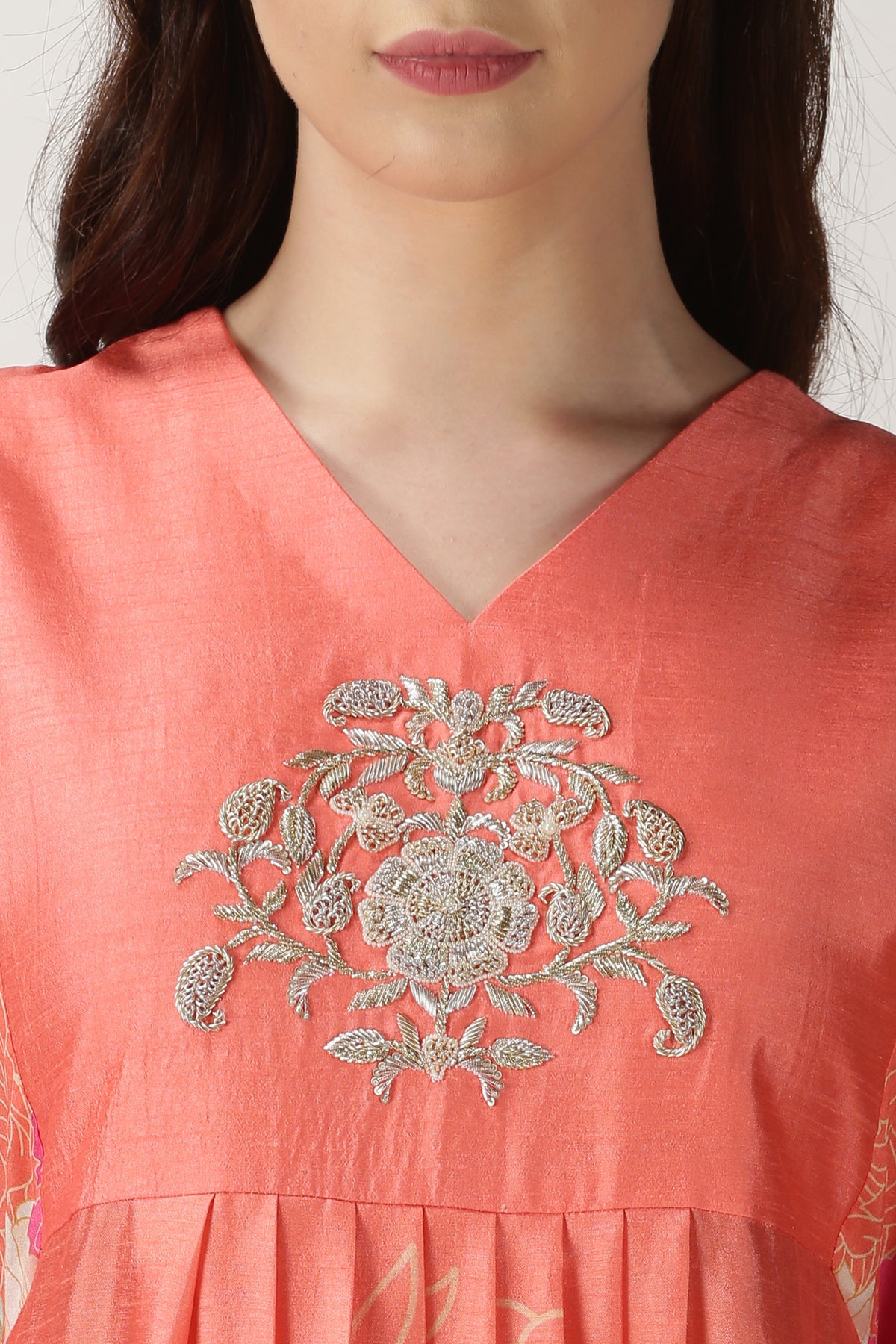 Orange zardosi butta tunic