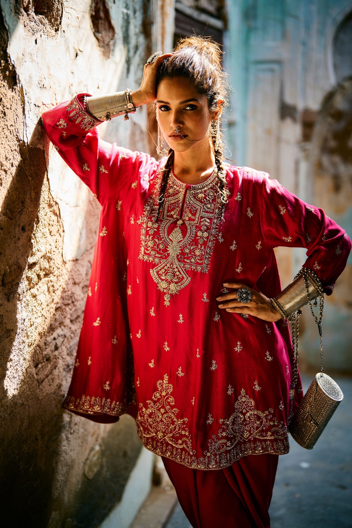 Embroidered Rani Pink Kurta Set