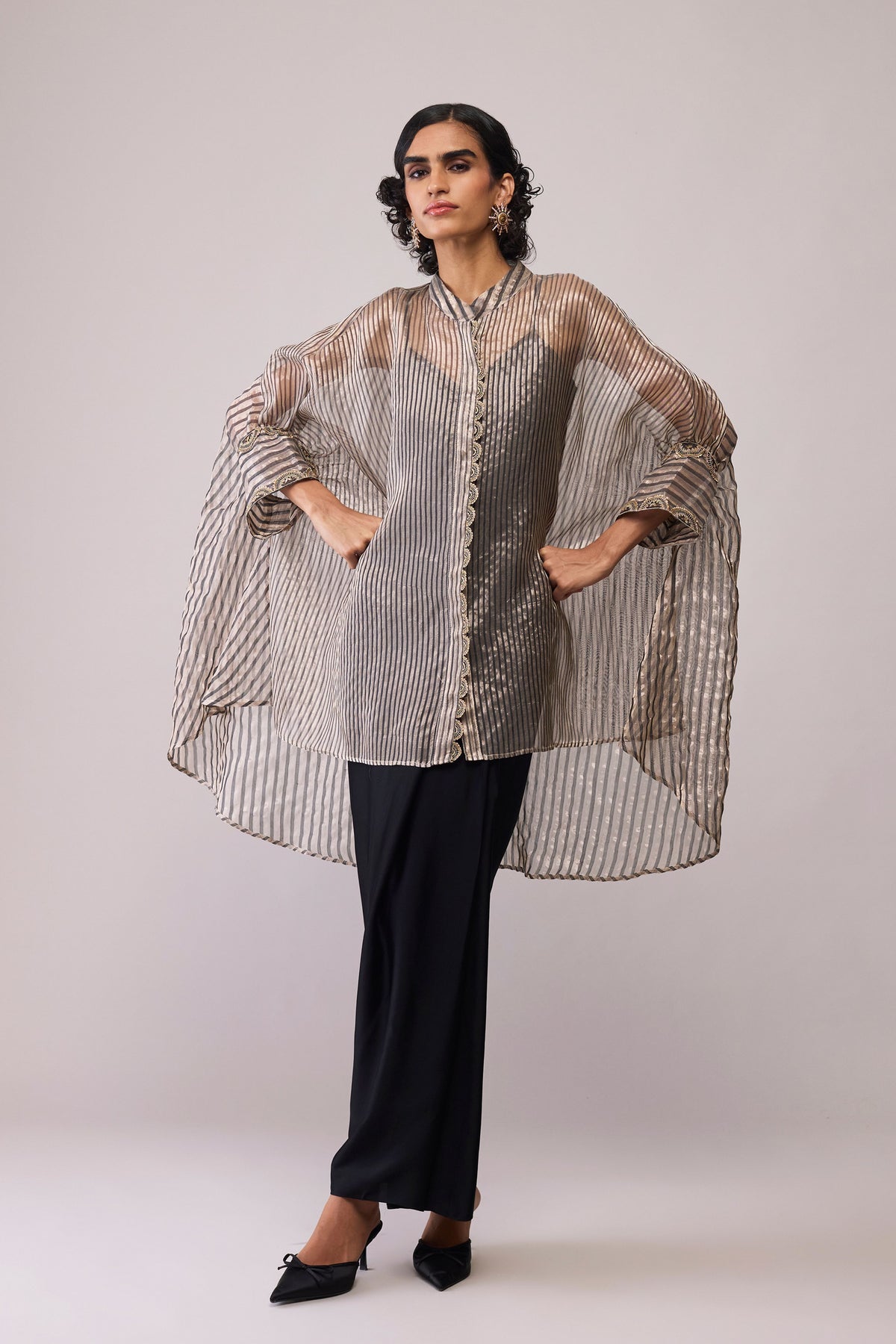 Manya Black Stripe Kaftan Set