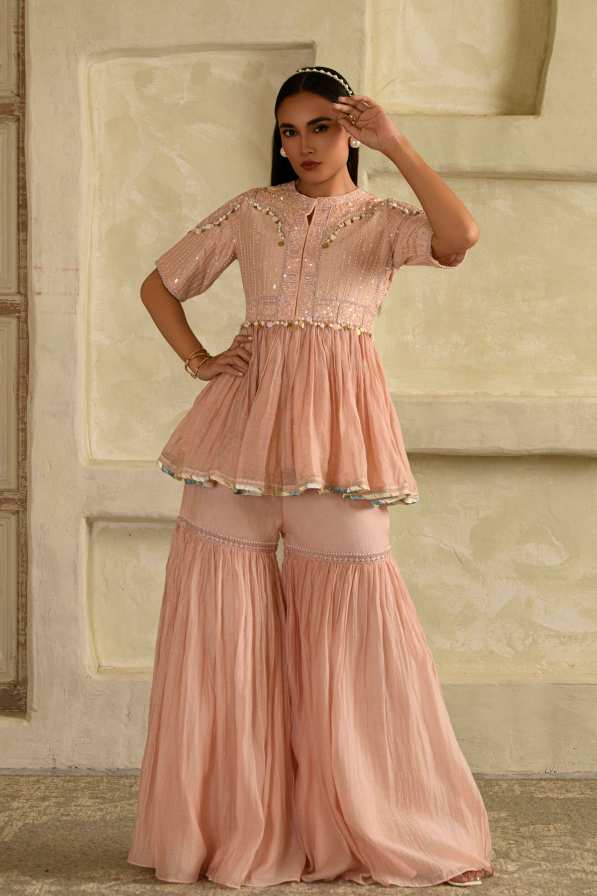 Dhun Chandrika Ivory Peplum Set