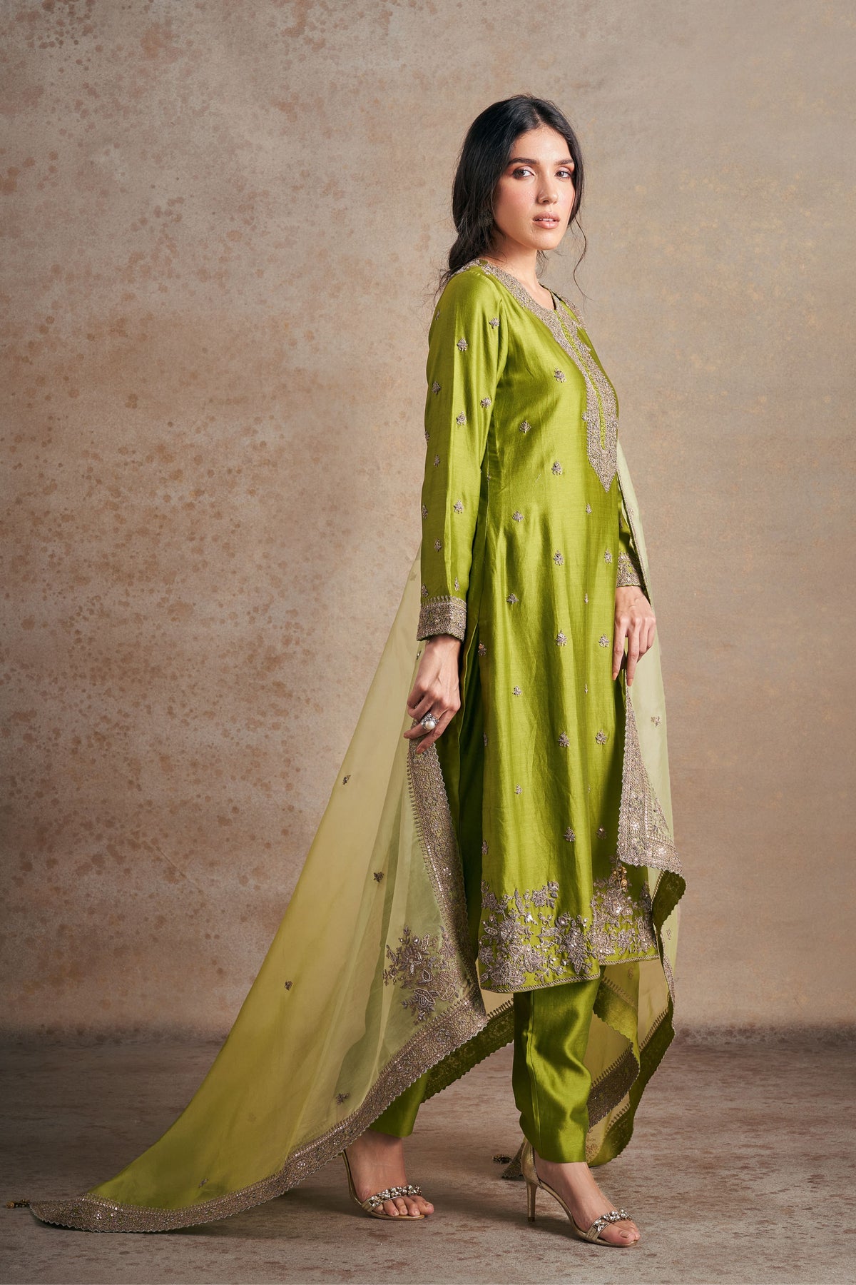 Artisanal Olive Green Dori Kurta Set