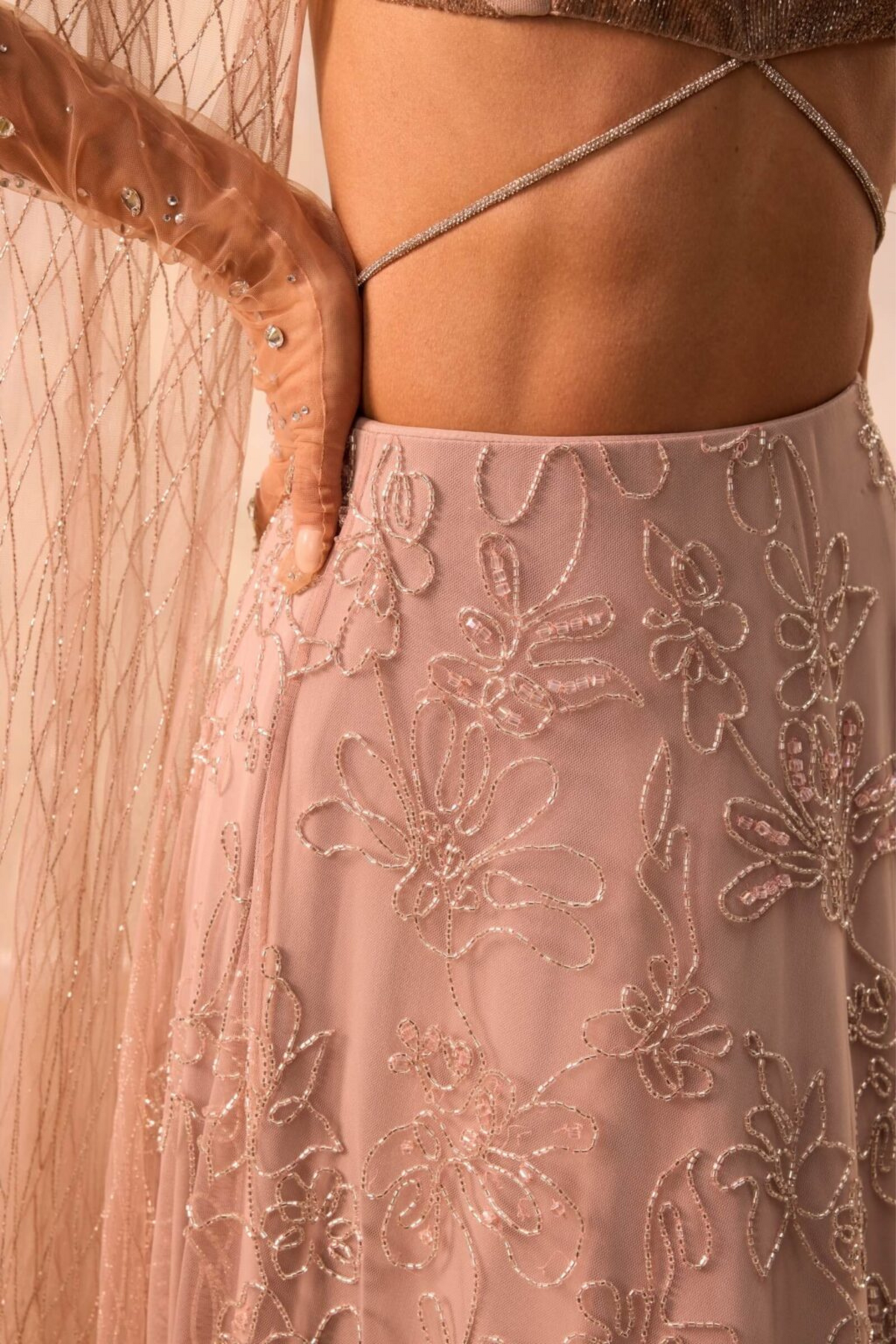 Burnt Pink Embroidered Lehenga Set