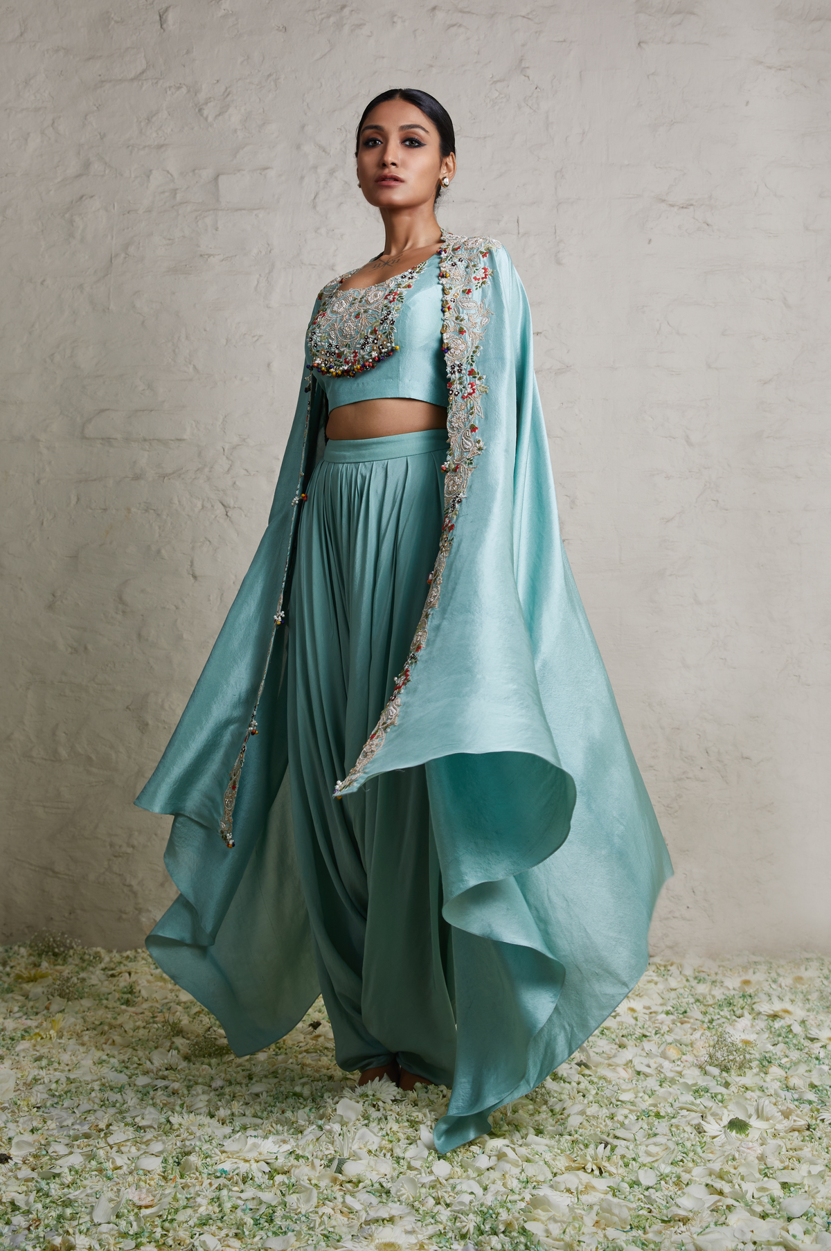 Silk Blouse With Silk Jacket and Crepe Dhoti