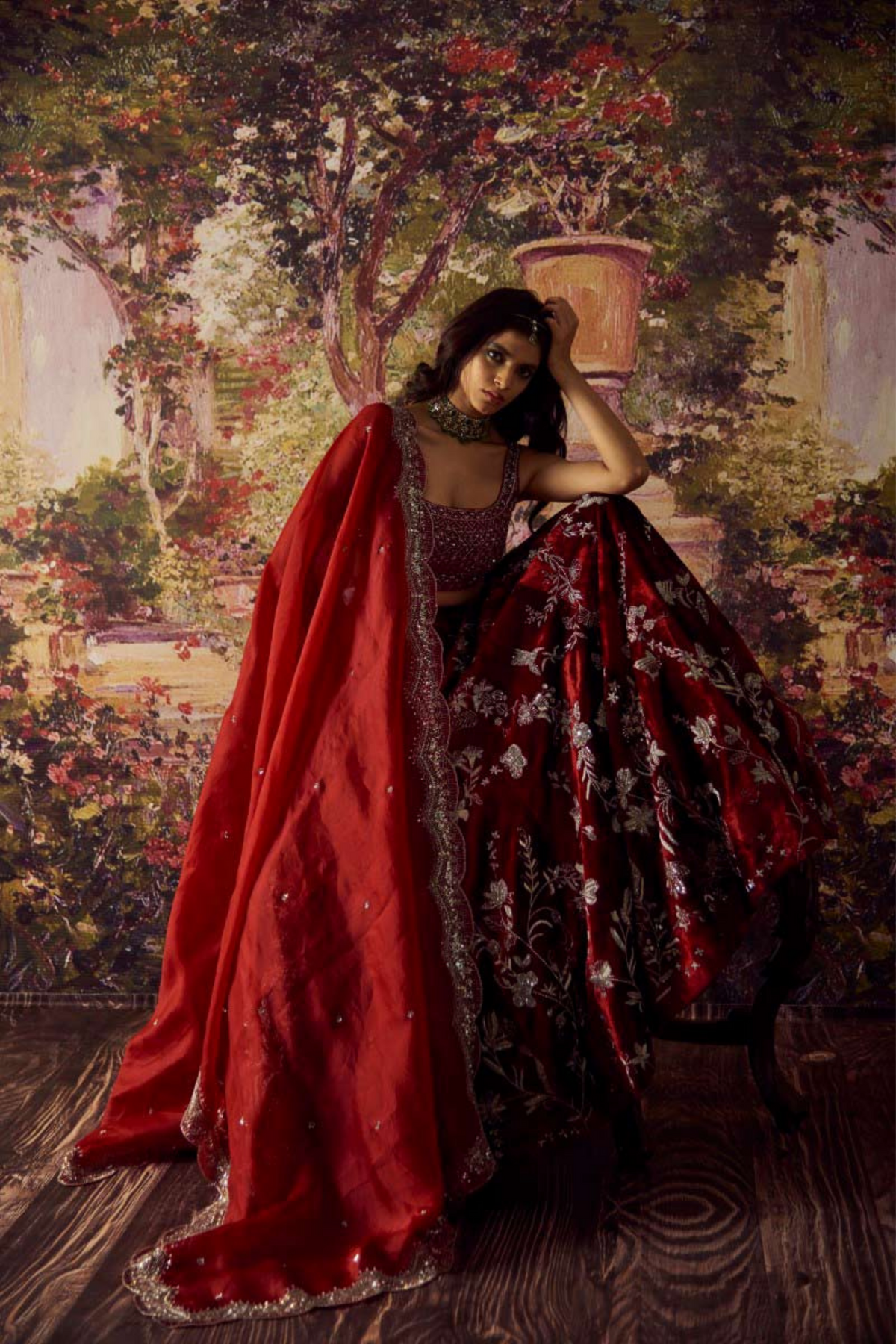 Red Velvet Lehenga Set