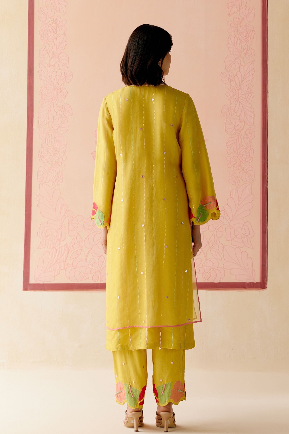 Mustard Floral Applique Kurta Set
