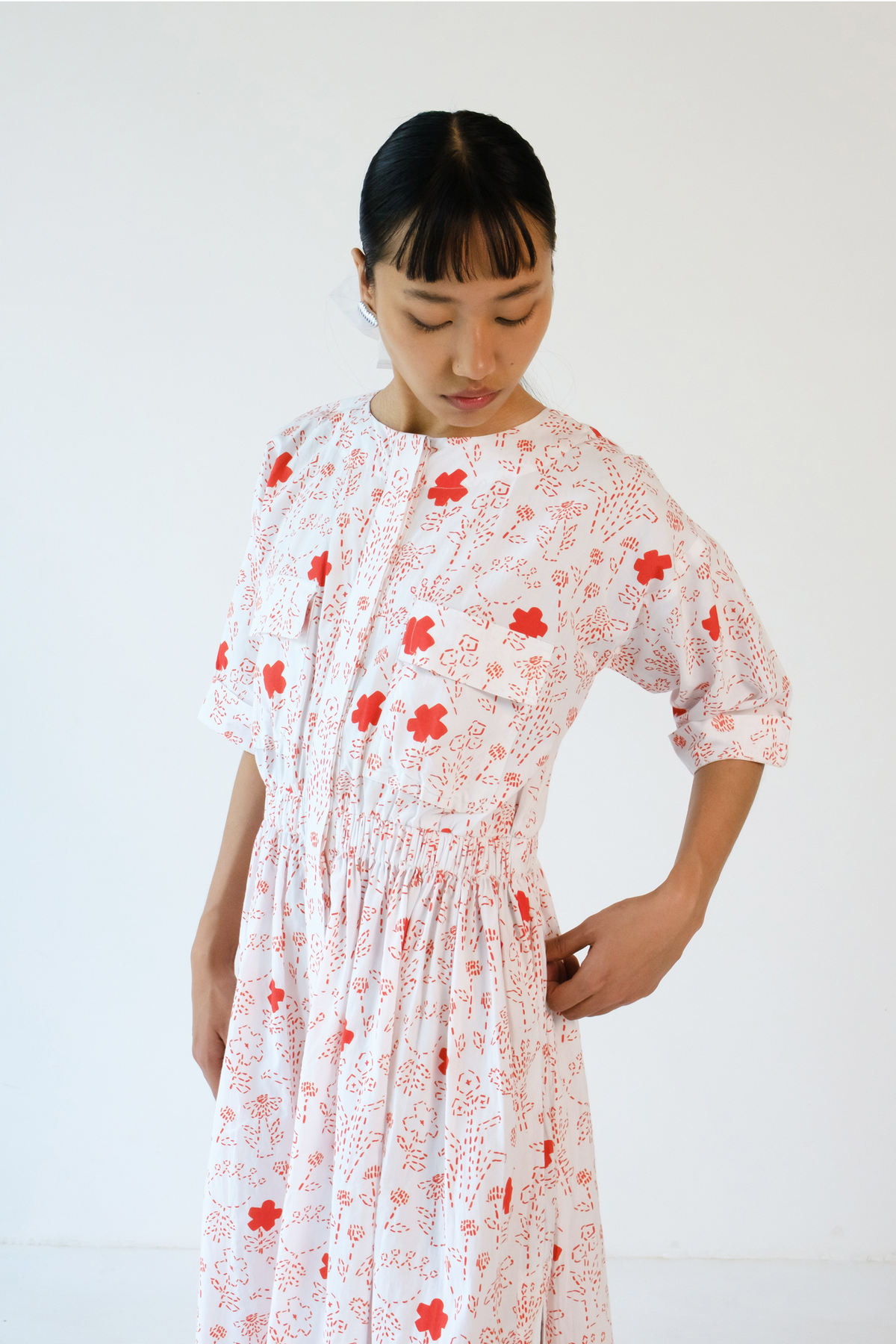 White and Red Printed Dress