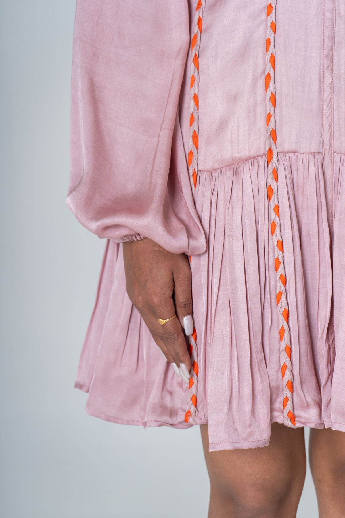 Pink-orange Short Gather Dress