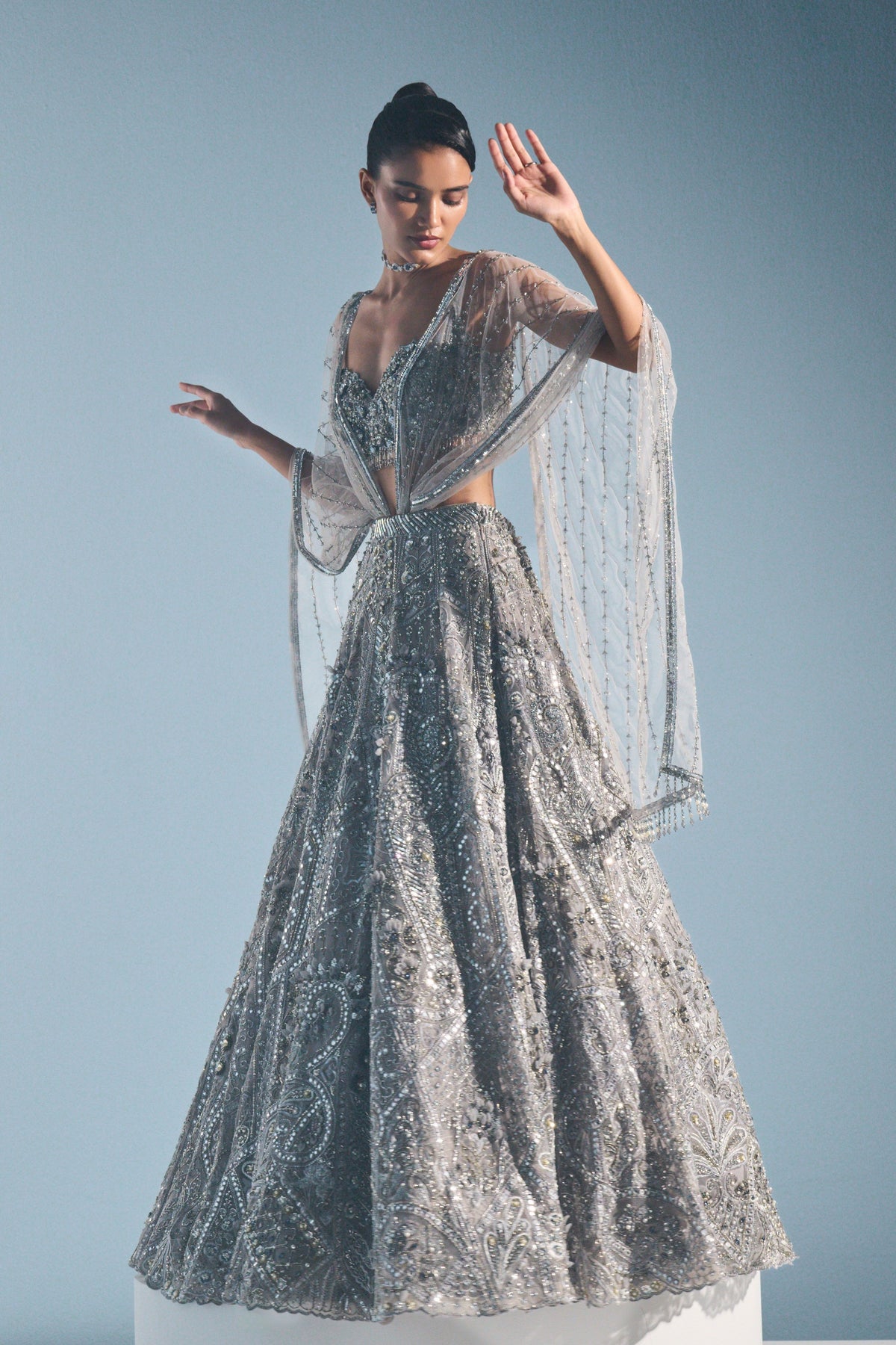 Grey Tulle Lehenga Set