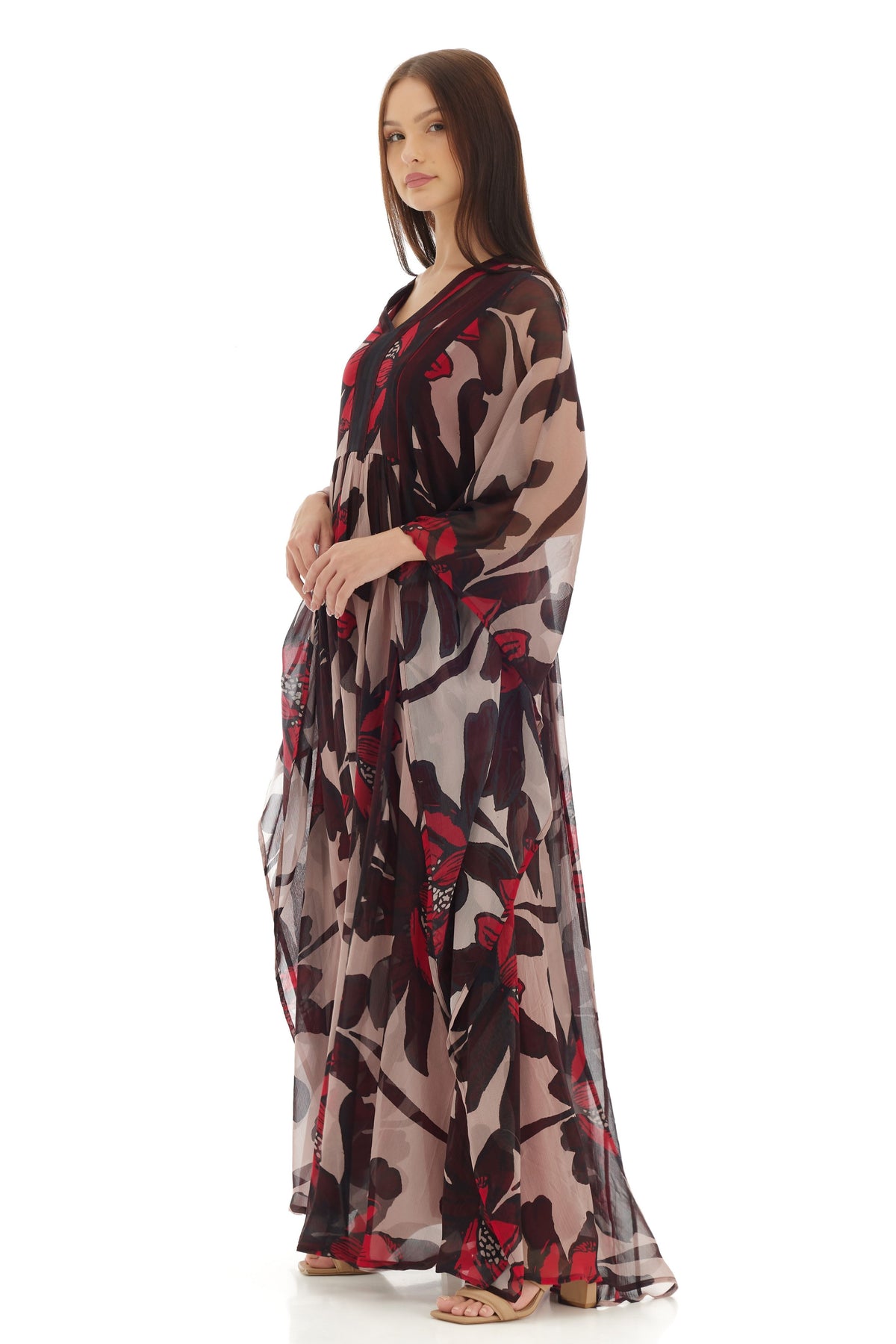 Beige and Brown Floral Kaftan