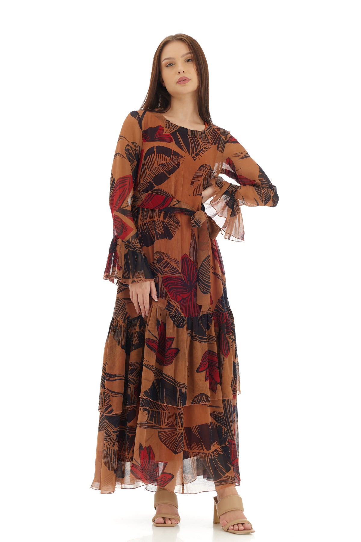 Orange Floral Long Dress
