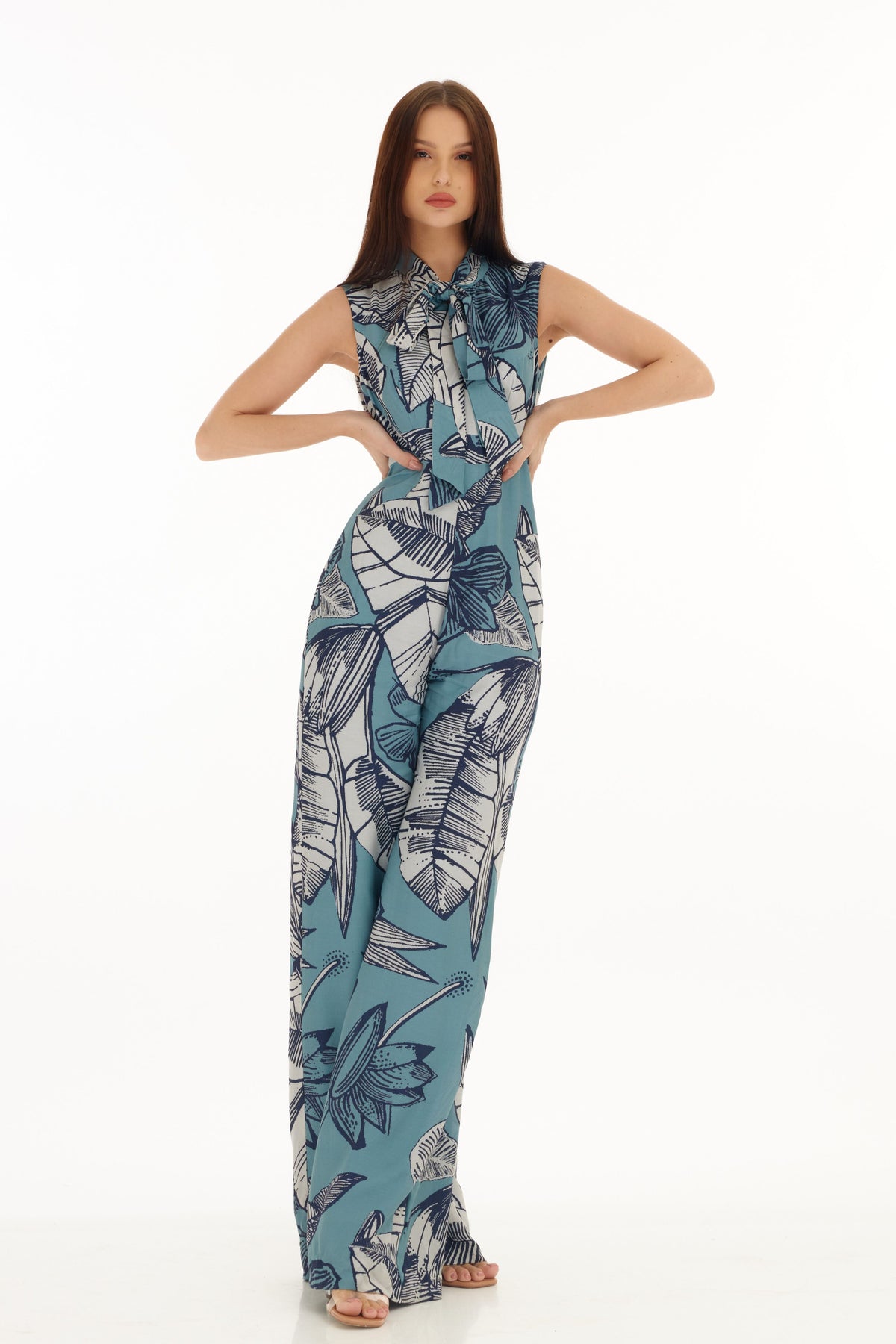 Blue and White Floral Jumpsuit