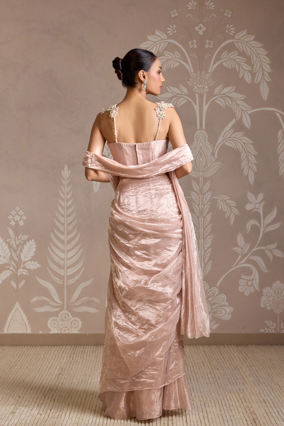 Rose Gold Drape Saree Set