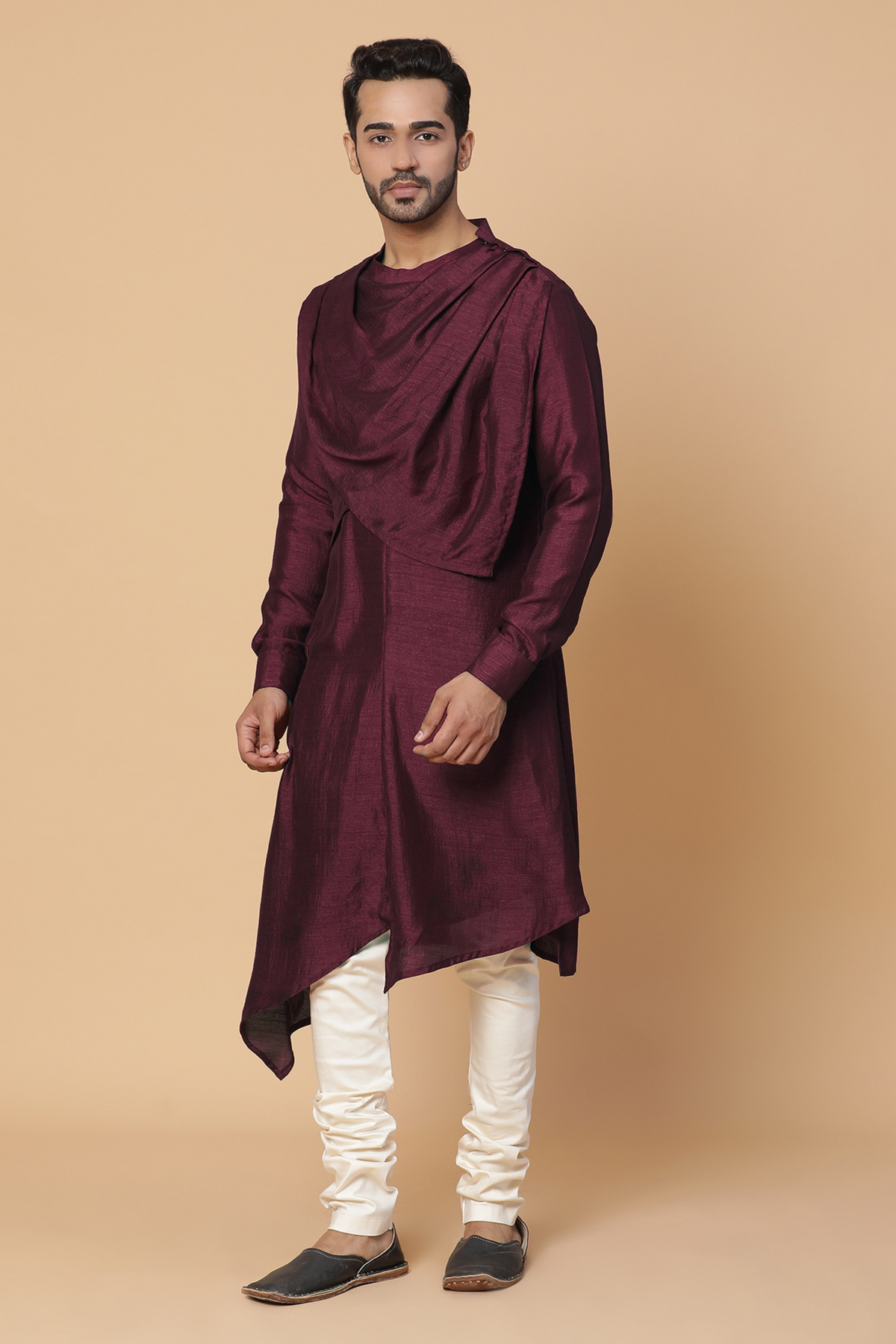 Maroon cowl neck kurta