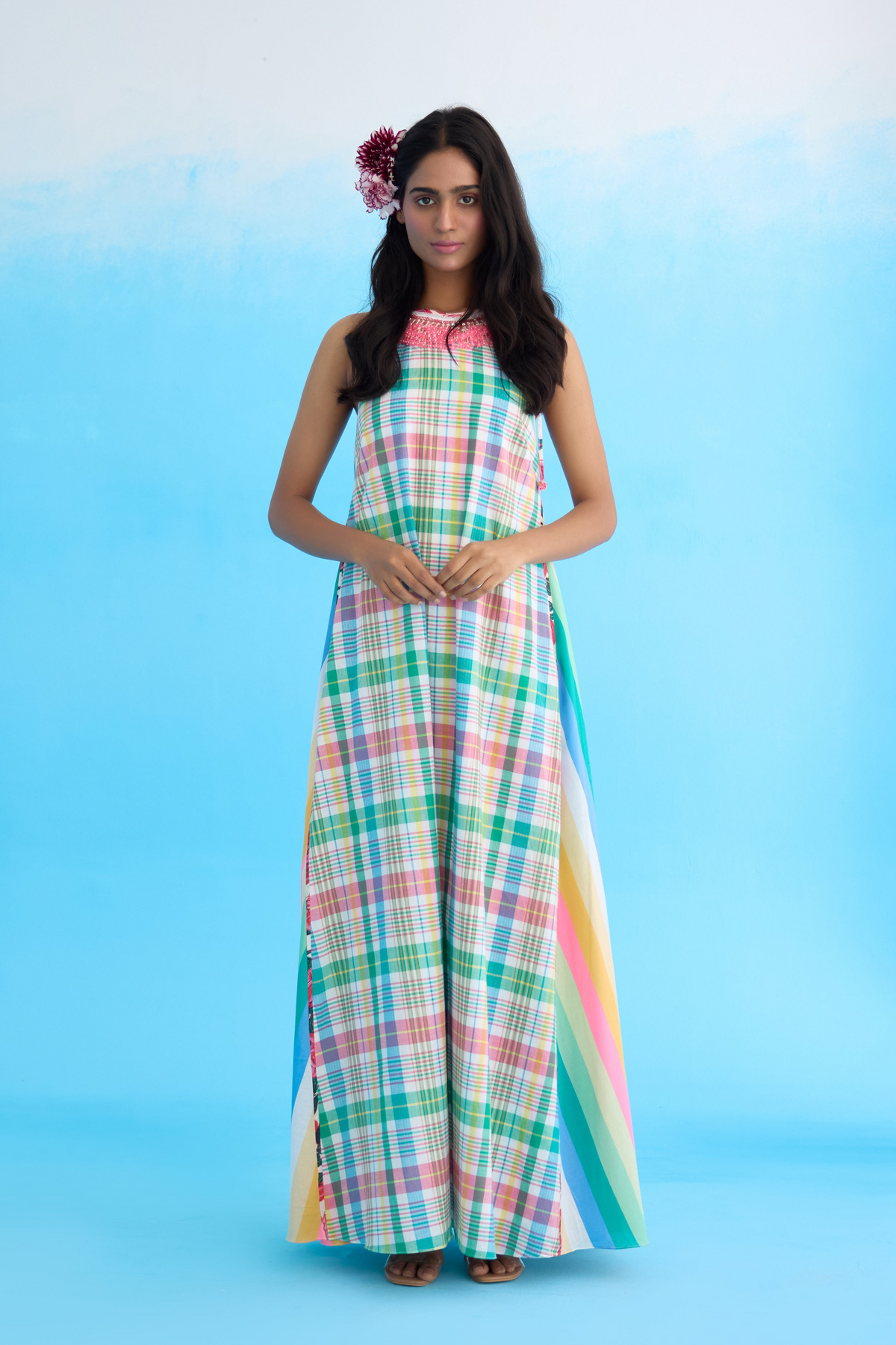 Blue Madras Checks Maxi Dress