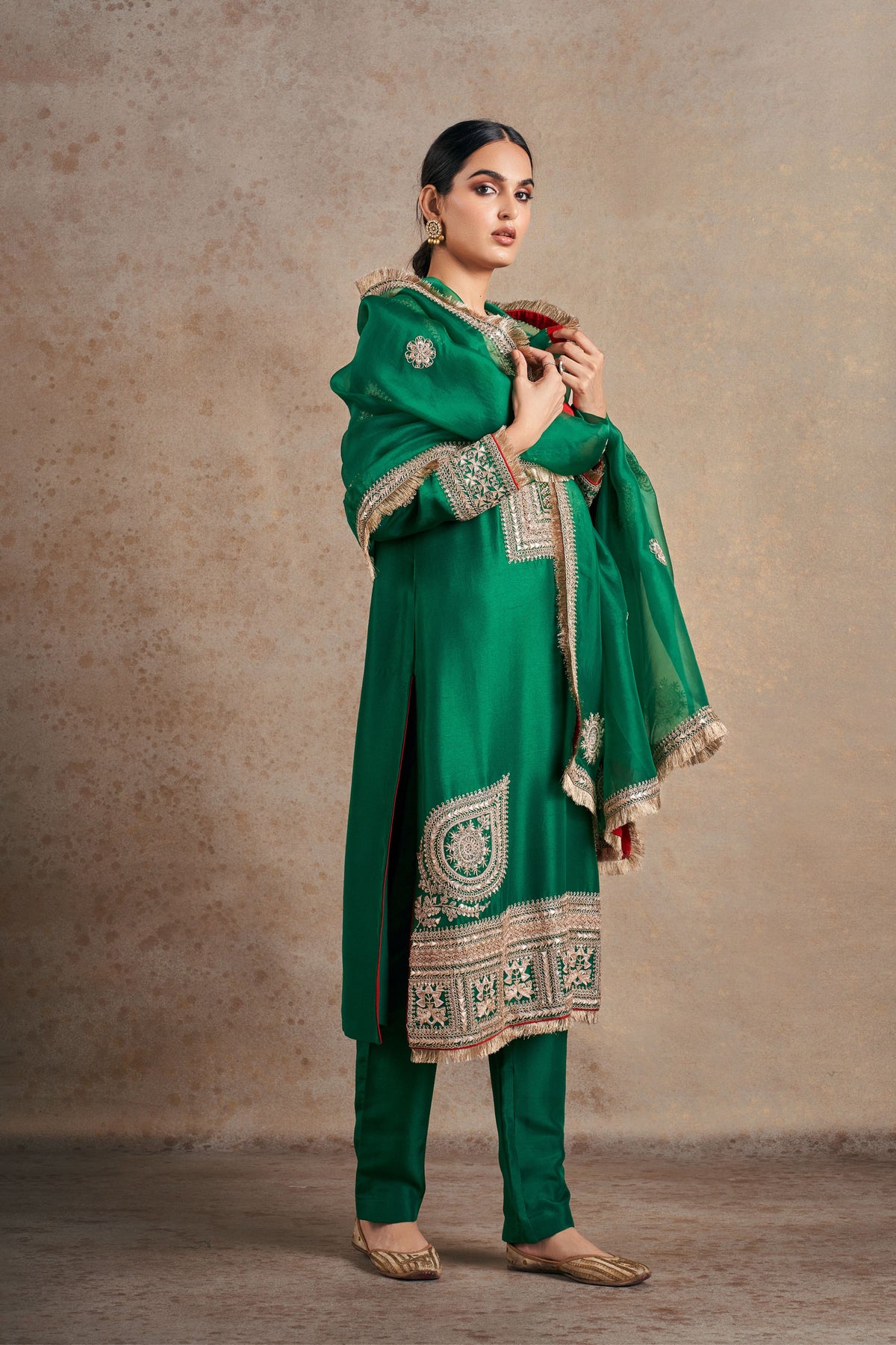 Sophisticated Emerald Silk Kurta Set