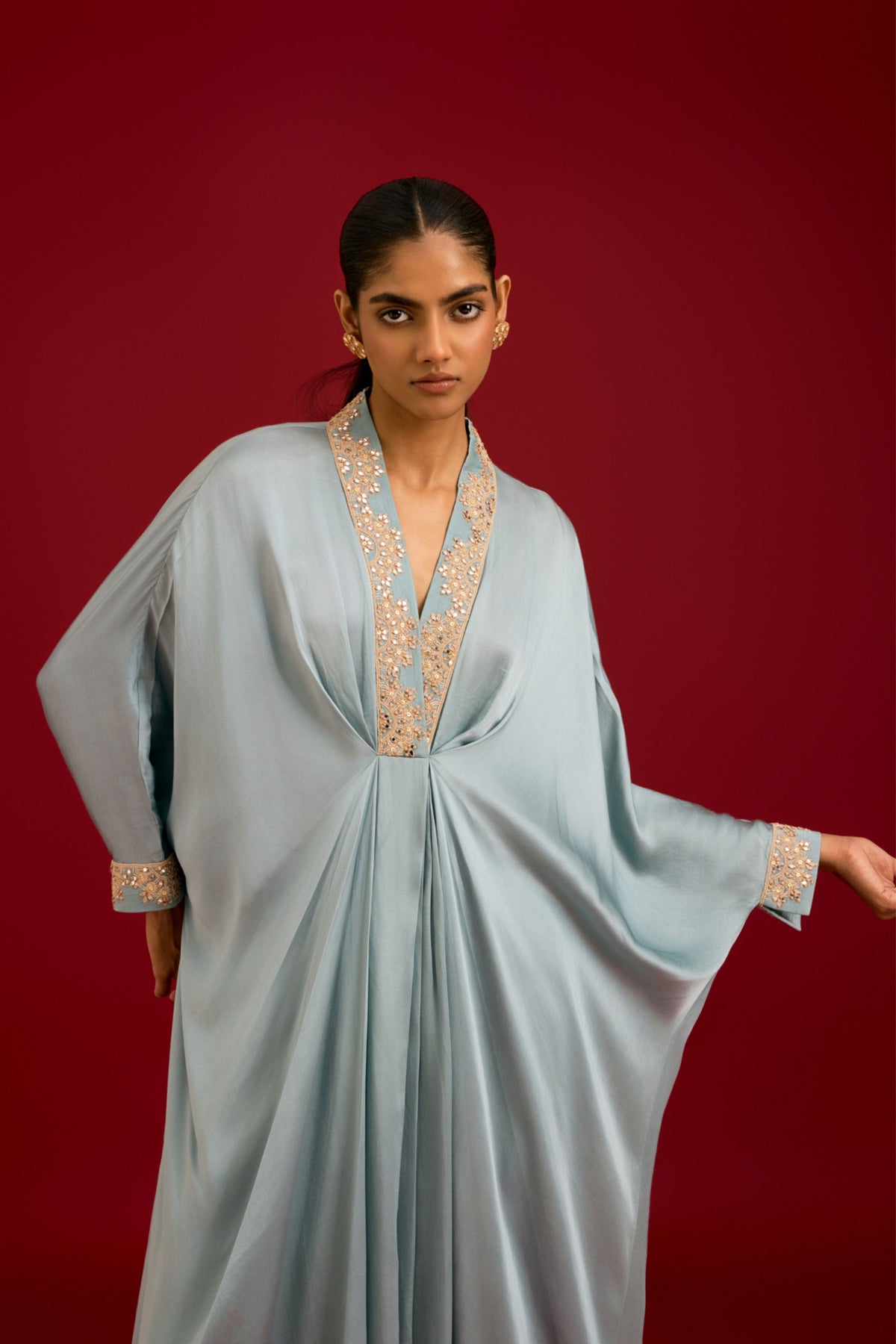 Slate Blue Embroidered Kaftan Set