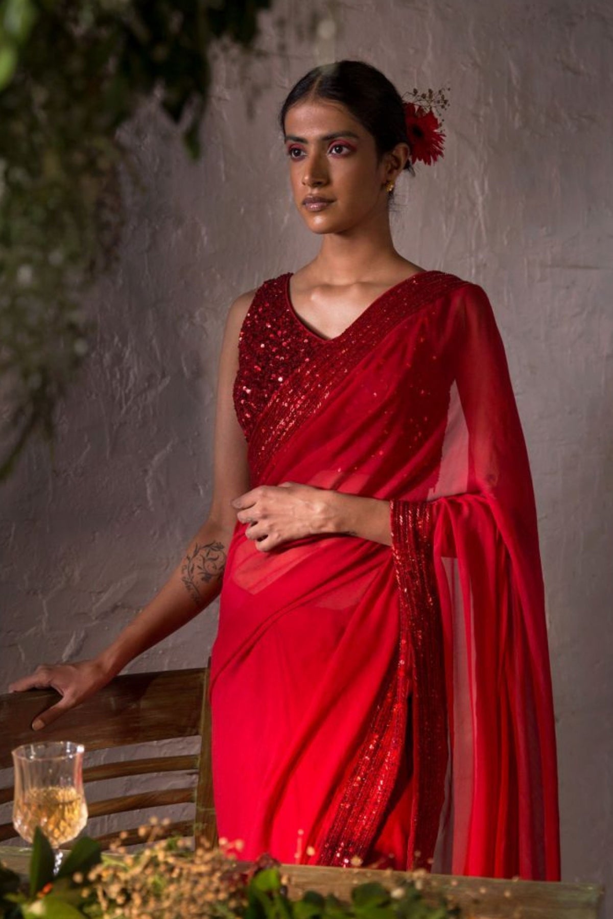 Anamika Red Saree Set