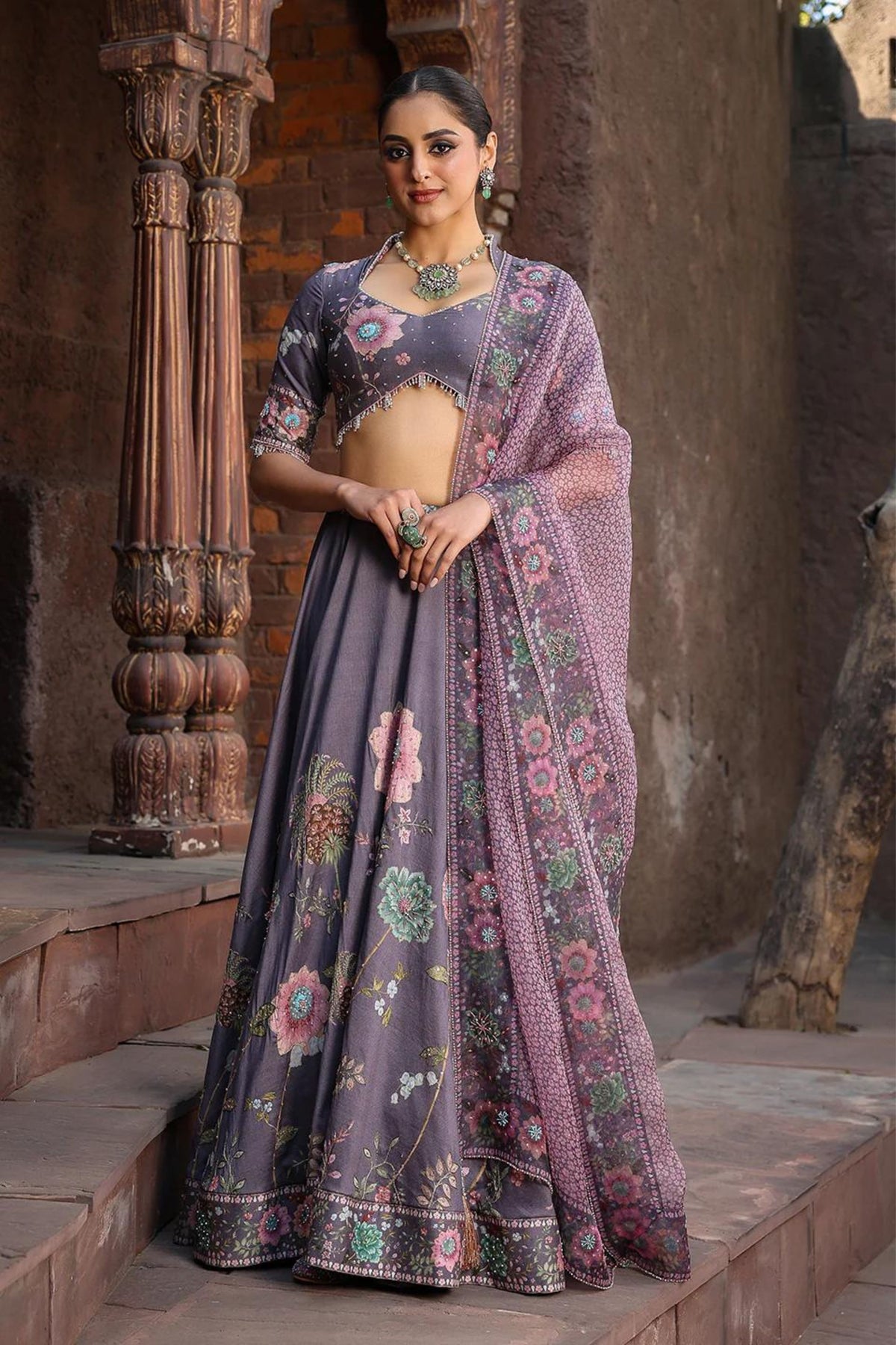 Mughal Lehenga Set in Purple