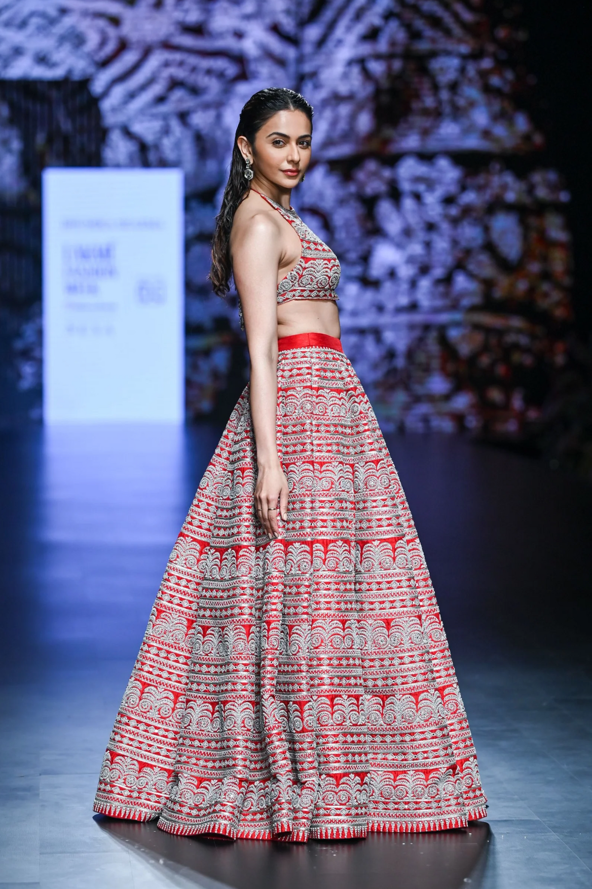 Red Geometric Heavy Lehanga Set