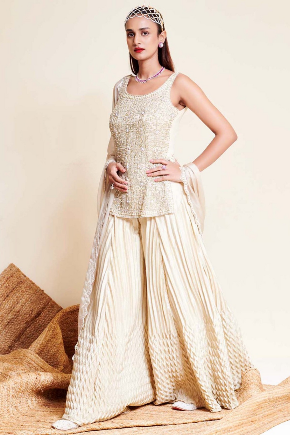Ivory Gorgette Sharara Set