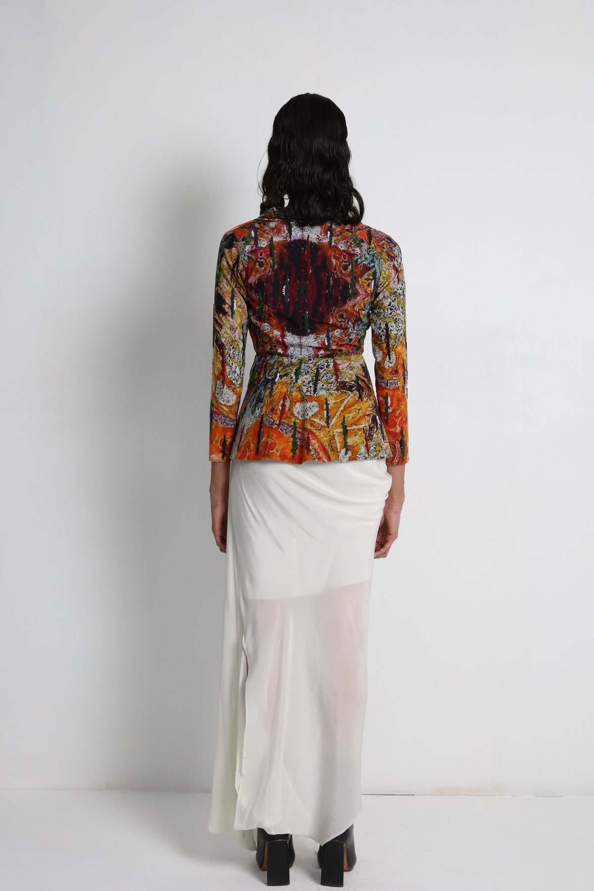 Multicolour Hand Embroidered Jacket Set