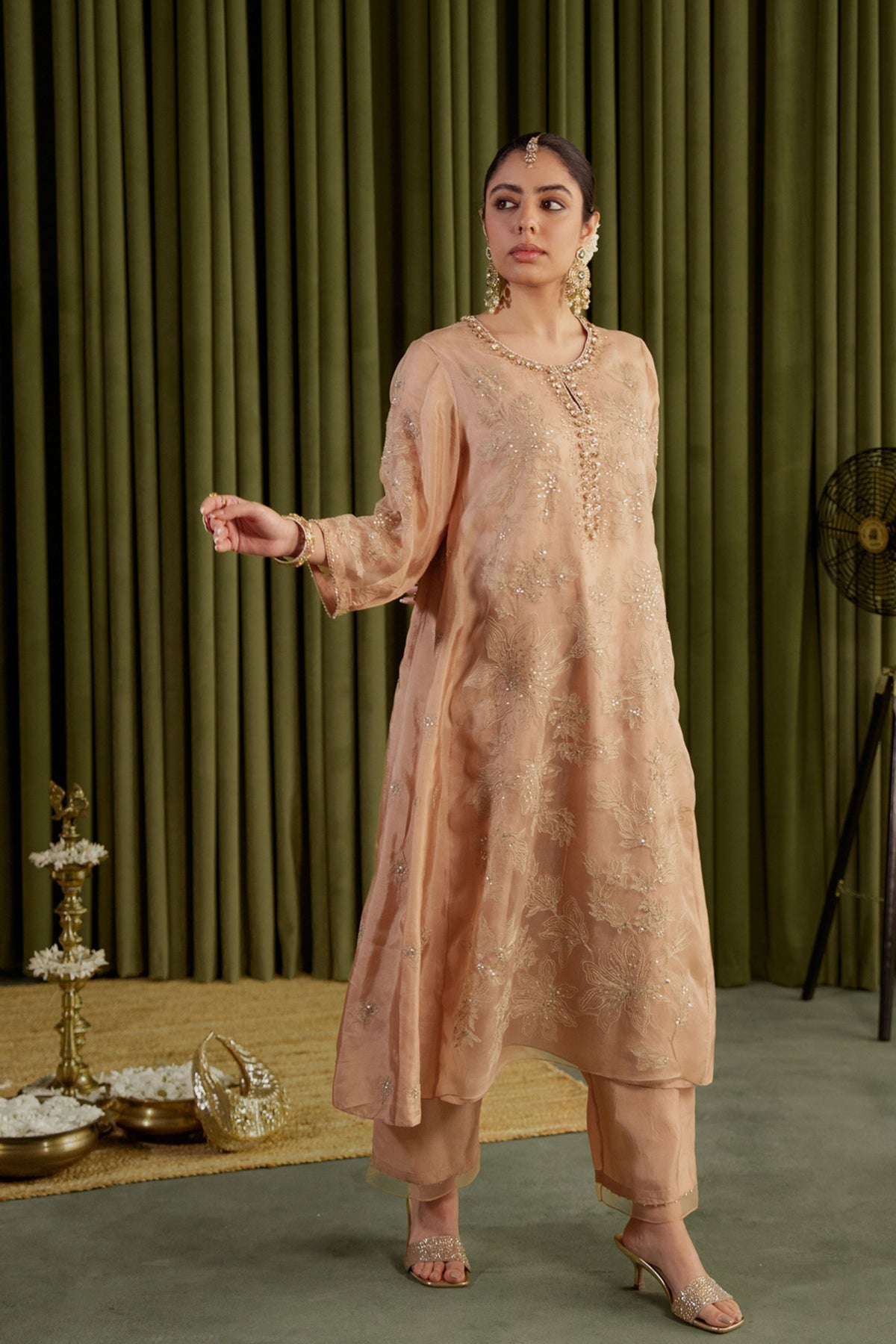 Golden Beige Kalidar Kurta Set