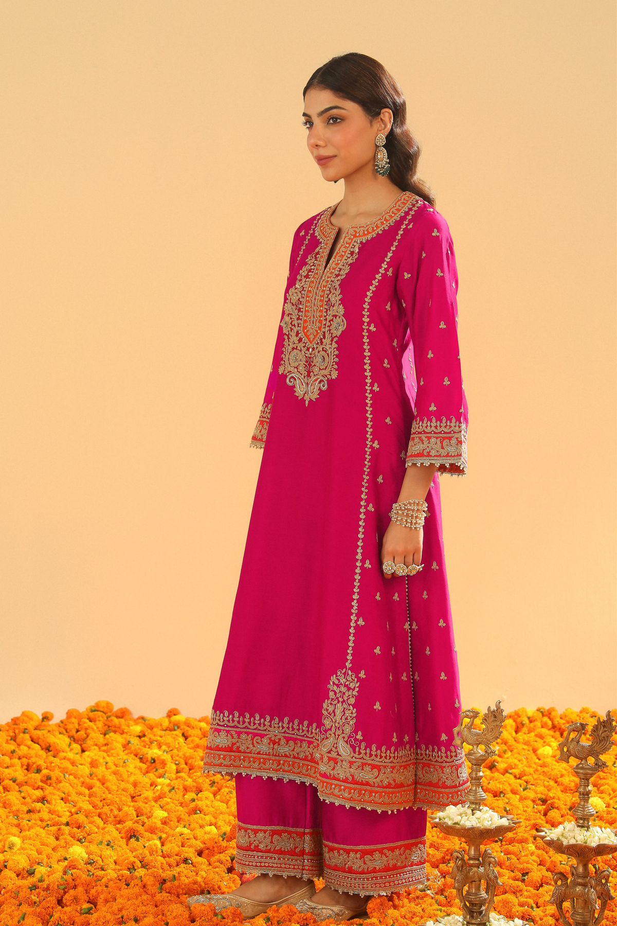 Hot Pink A-line Kurta Set