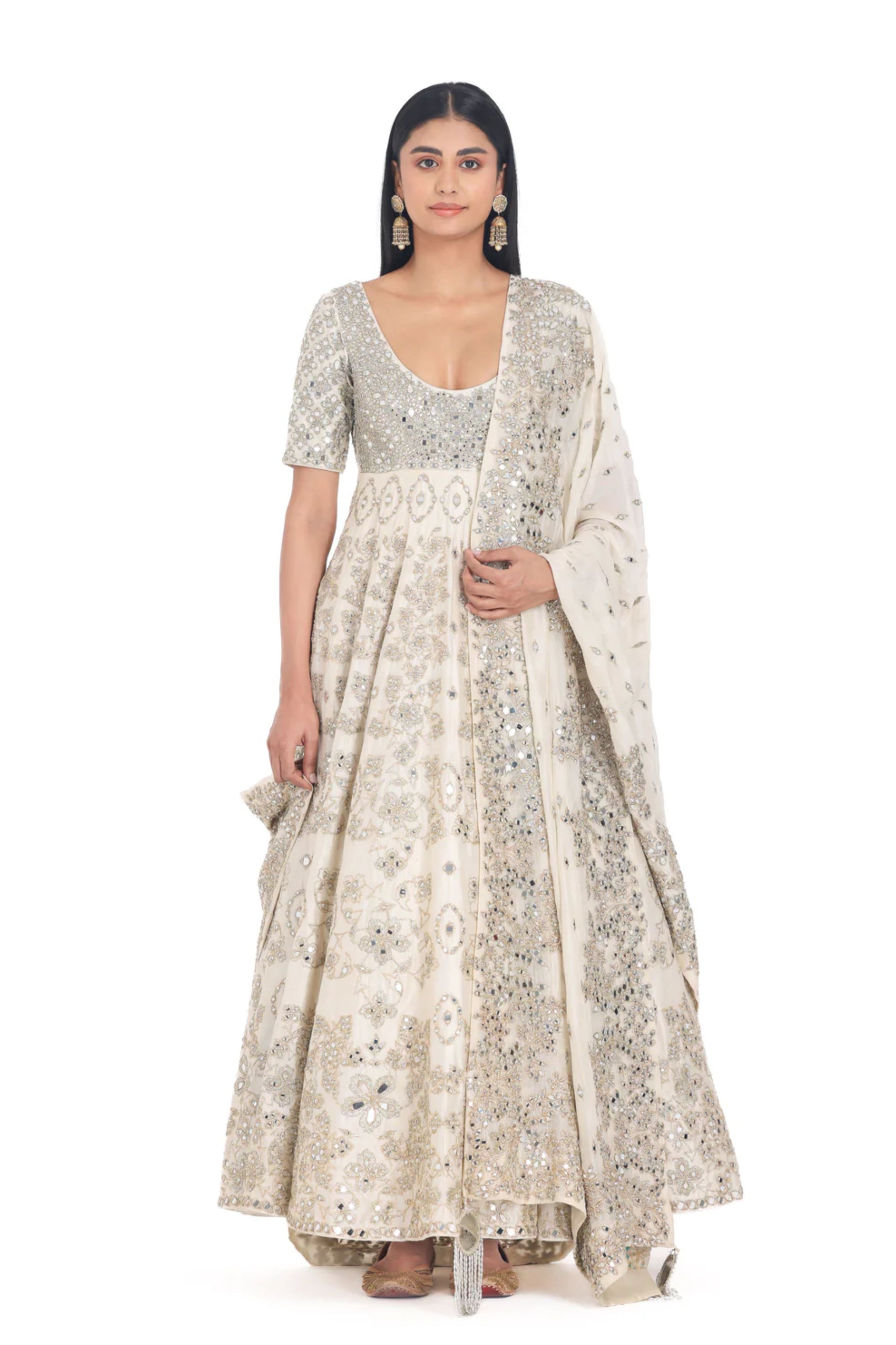 Abhinav Mishra Pearl Ivory Anarkali Set Elahe