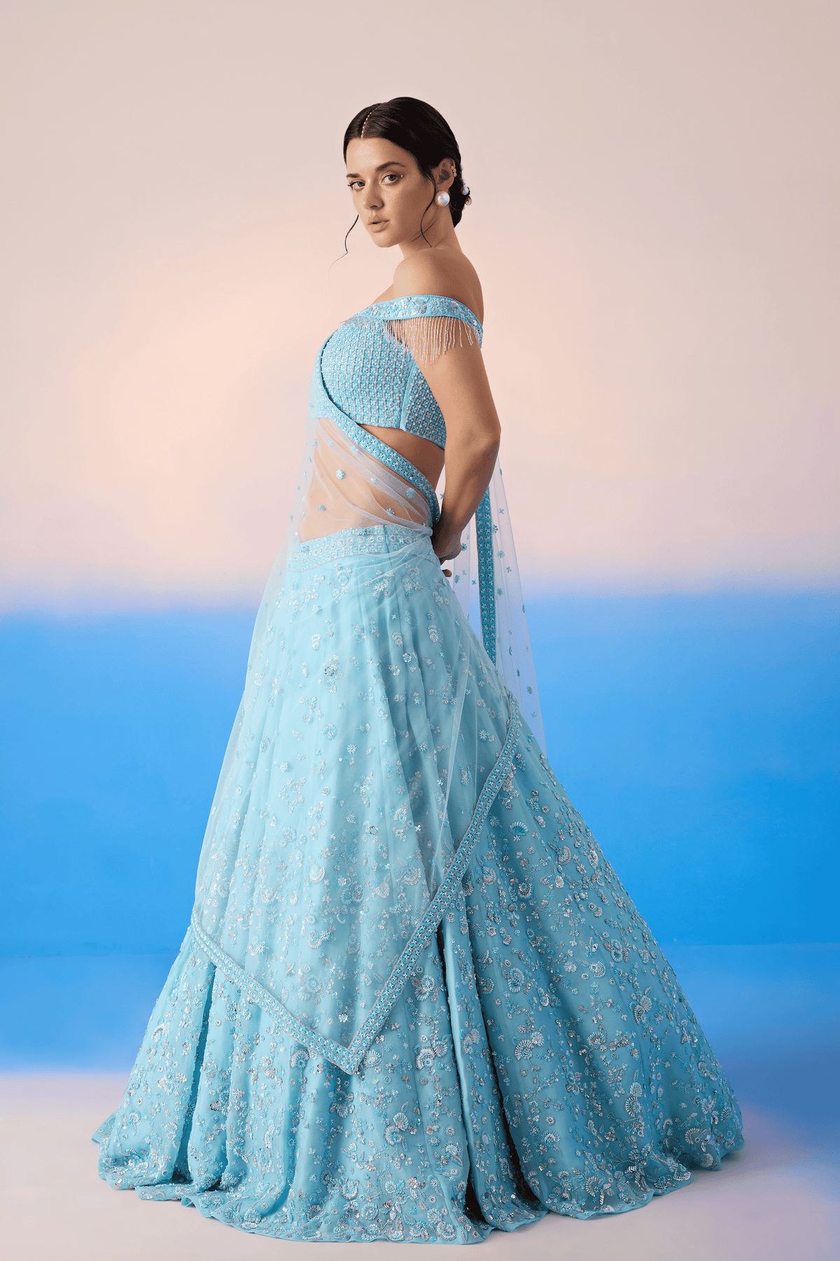 Sky Blue Embroidered Lehenga Set