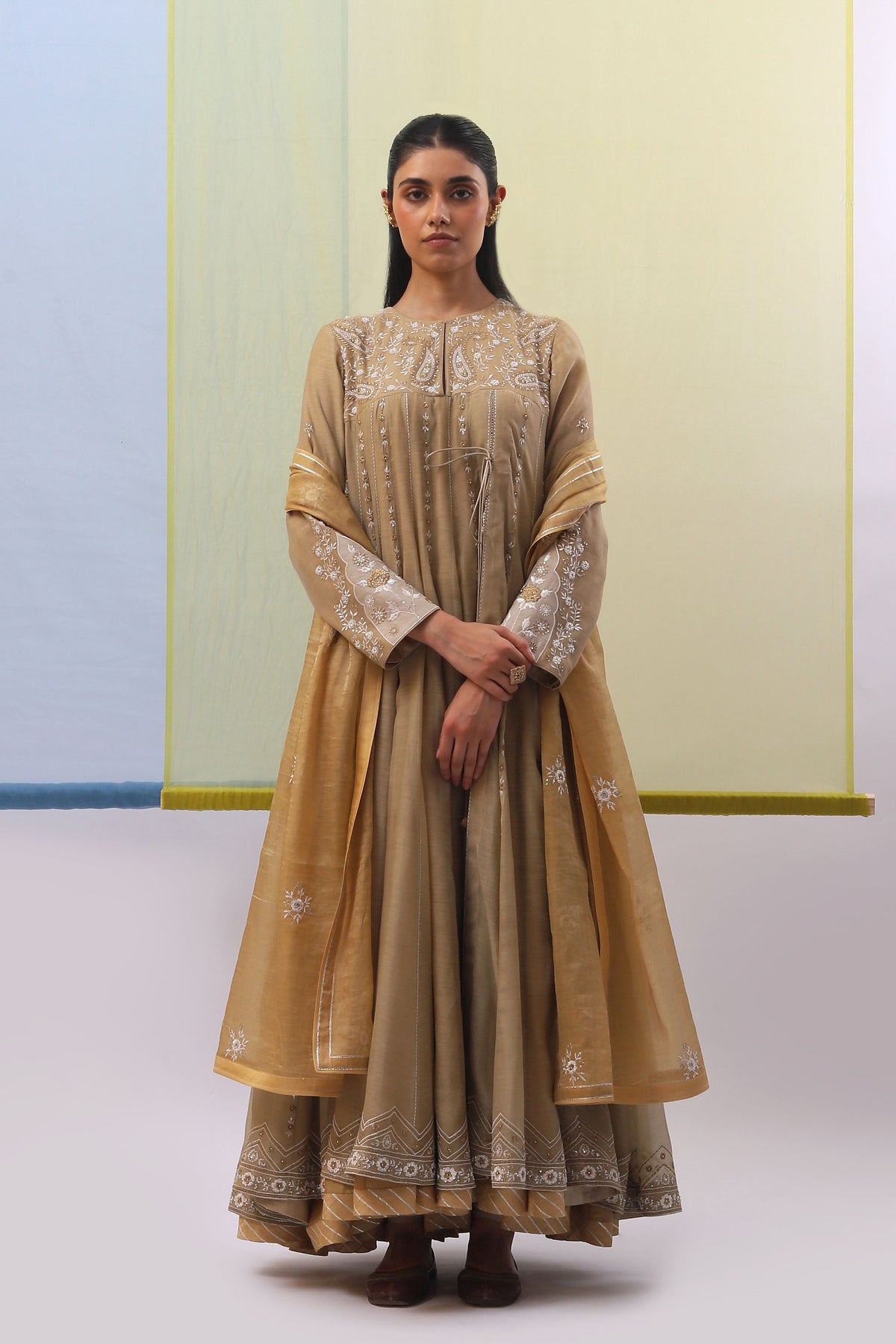 Beige Wahida Long Anarkali Set