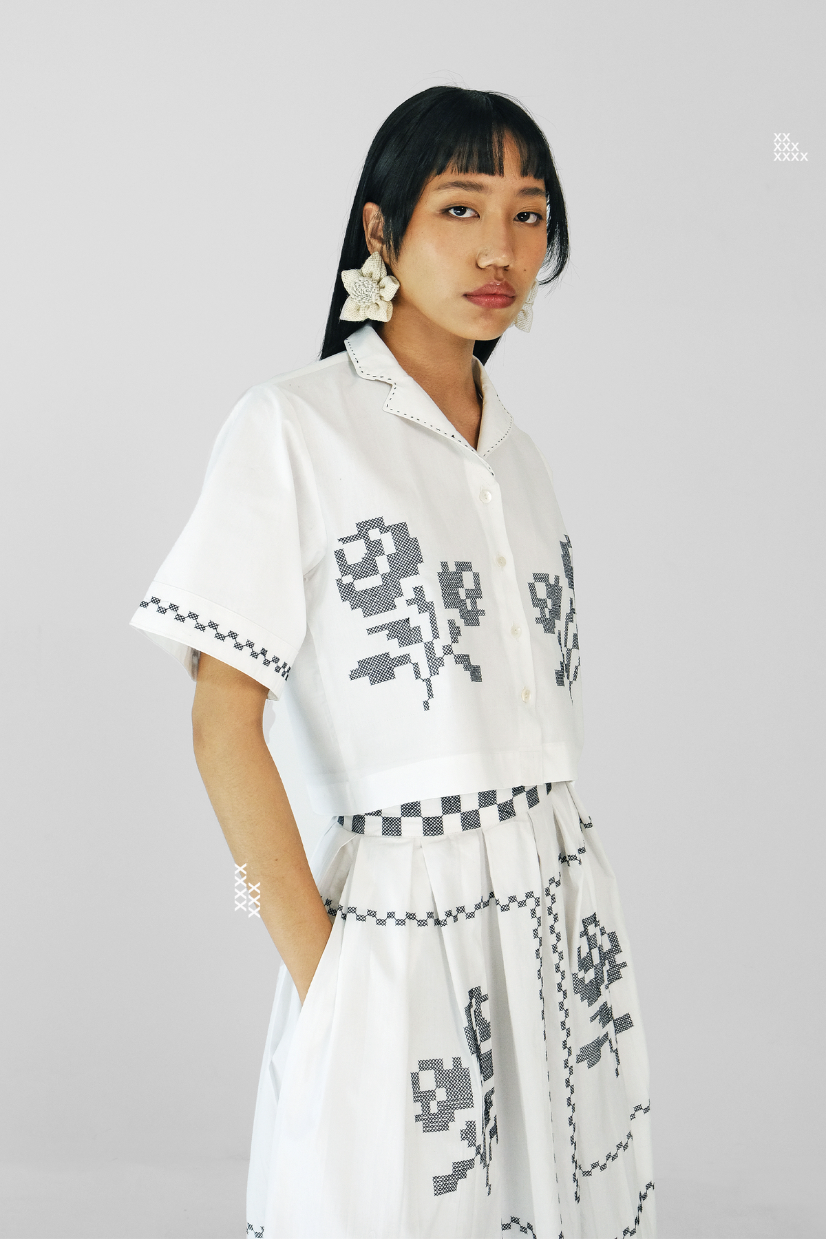 White Embroidery Skirt Set