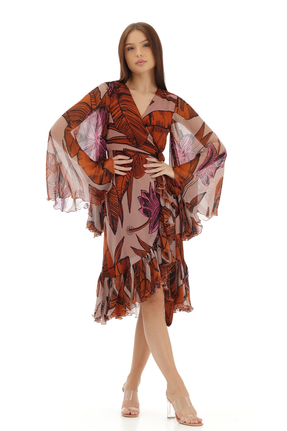 Orange and Beige Wrap Dress