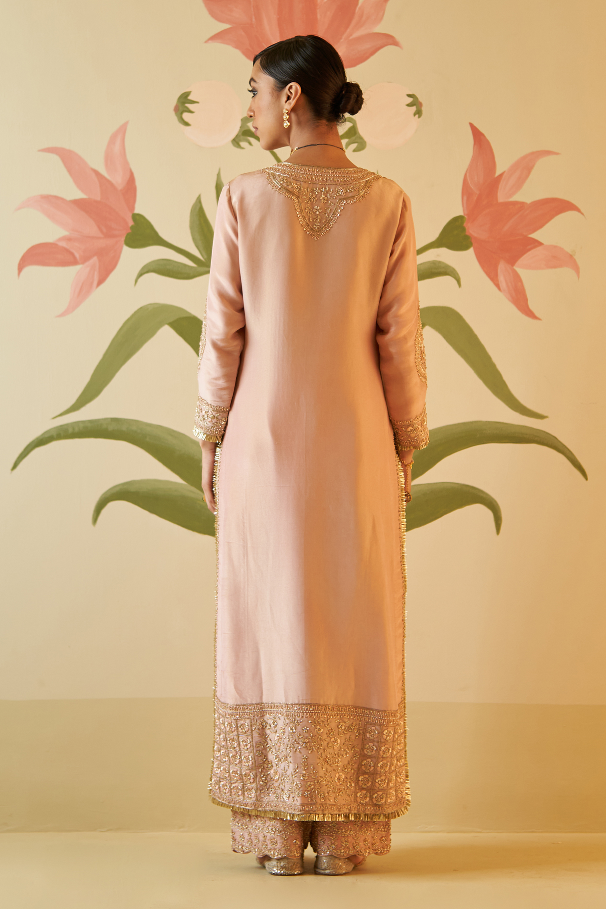 Peach Tissue Kurta Set