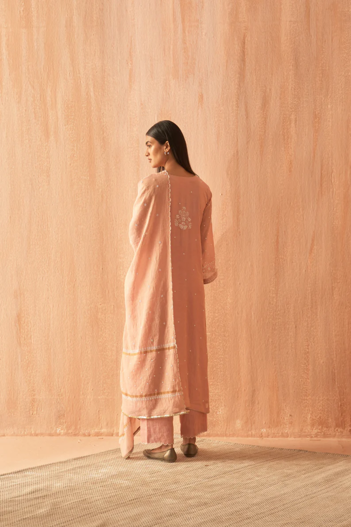 Pink Tissue Pearl Kurta Set