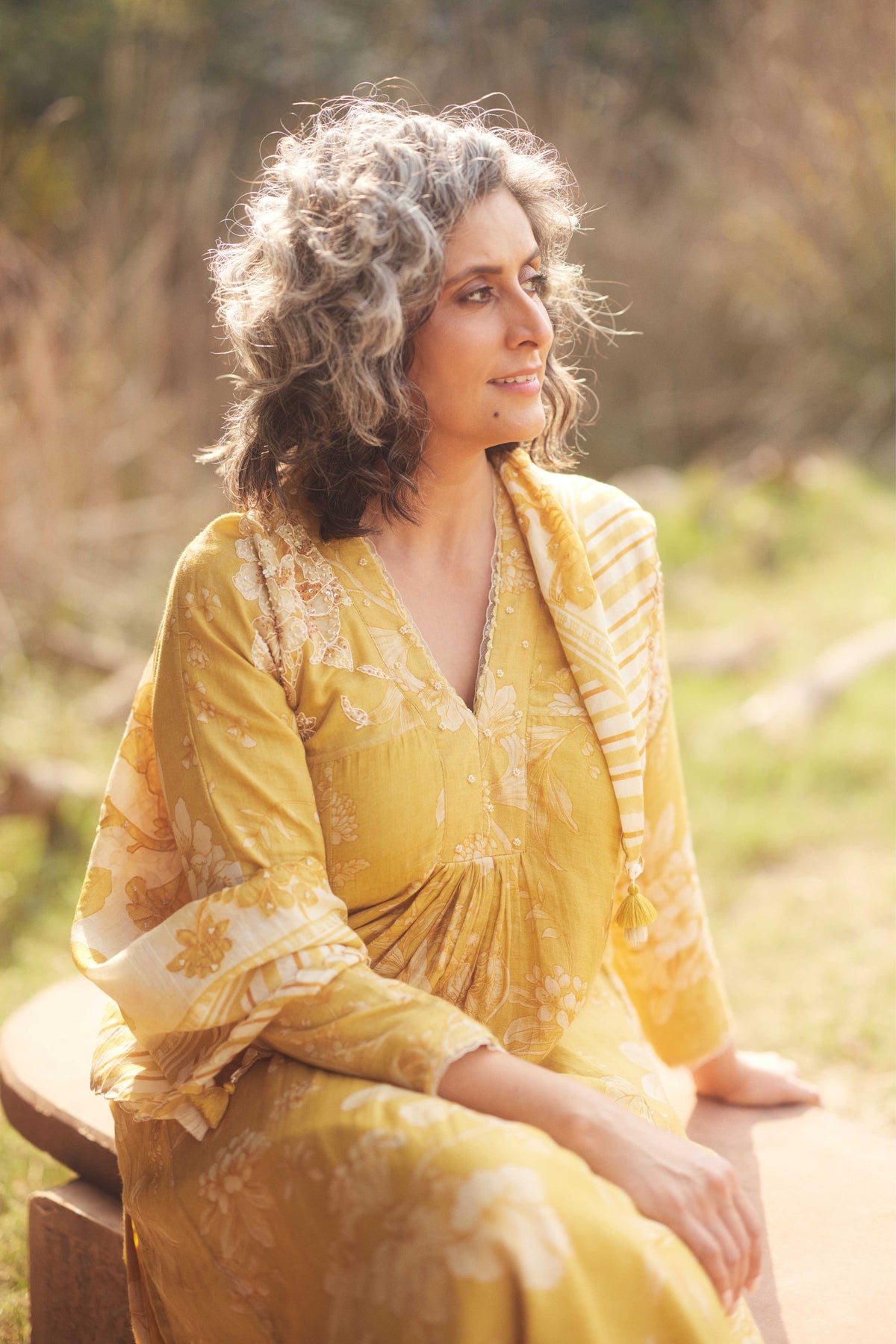 Golden Yellow Printed Kurta Set