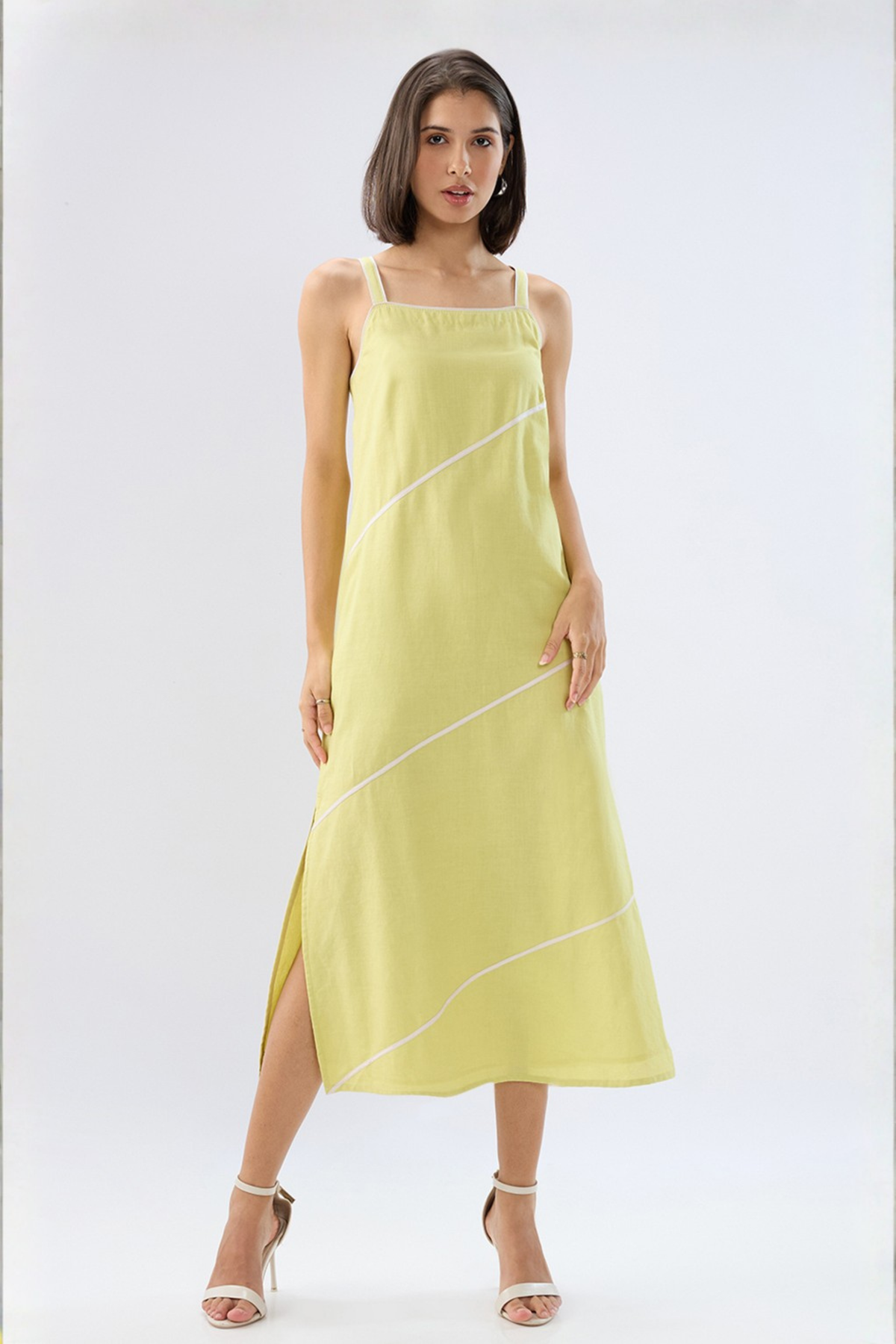 Green Square Neck Column Dress