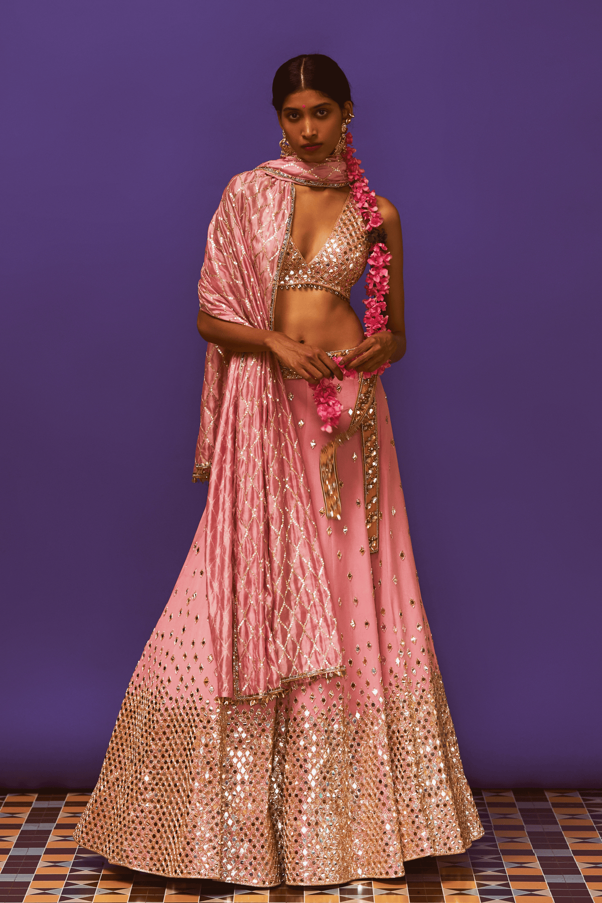 Rose Pink Embellished Lehenga Set